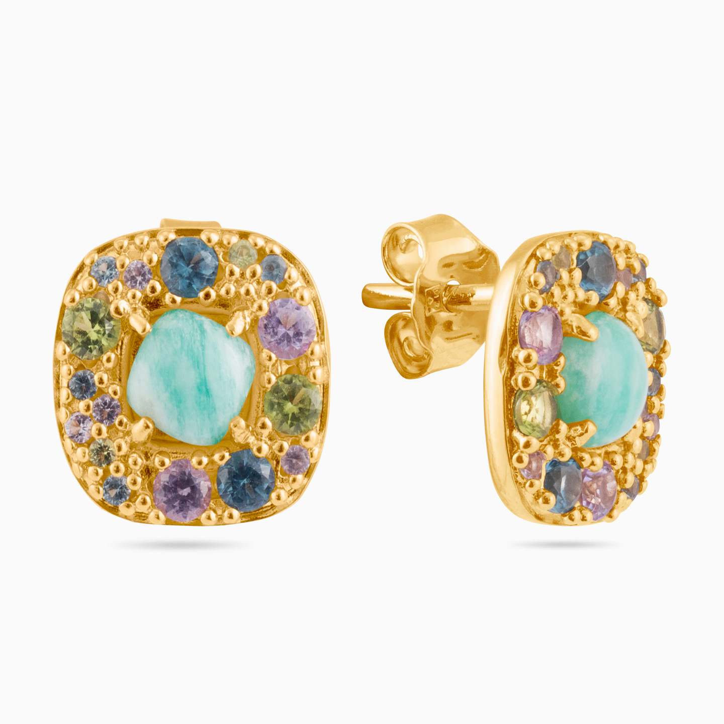 Gold Plated Colored Stones Stud Earrings