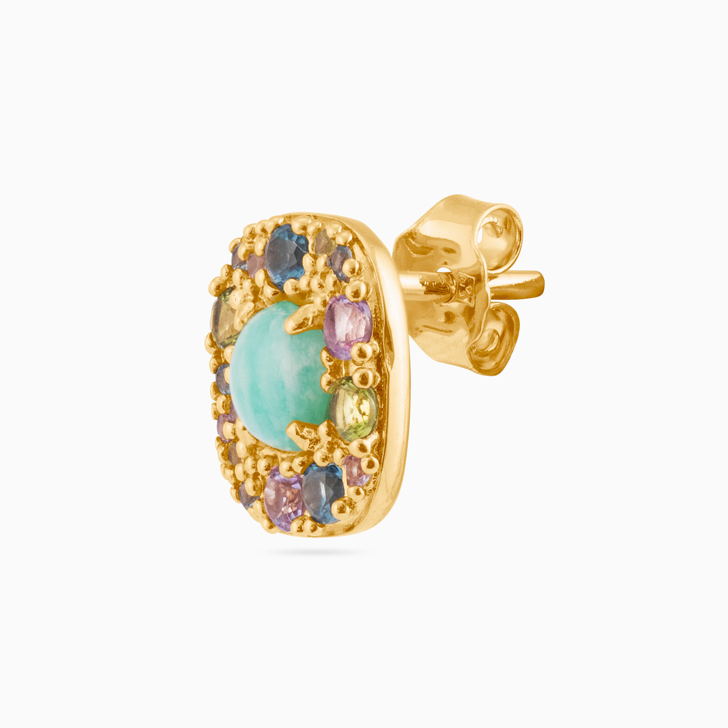 Gold Plated Colored Stones Stud Earrings - 3