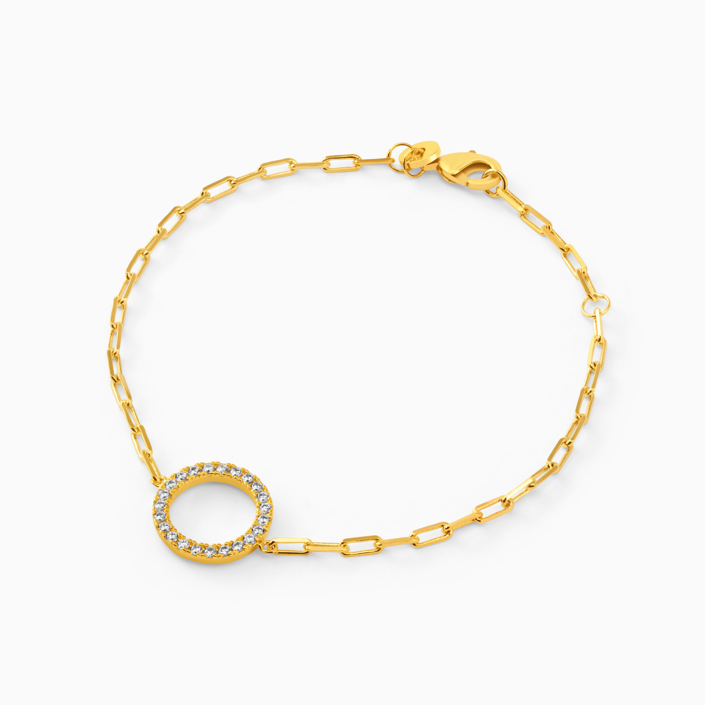 Circle Cubic Zirconia Gold Plated Chain Bracelet - 2 Circle Cubic Zirconia Gold Plated Chain Bracelet - 2