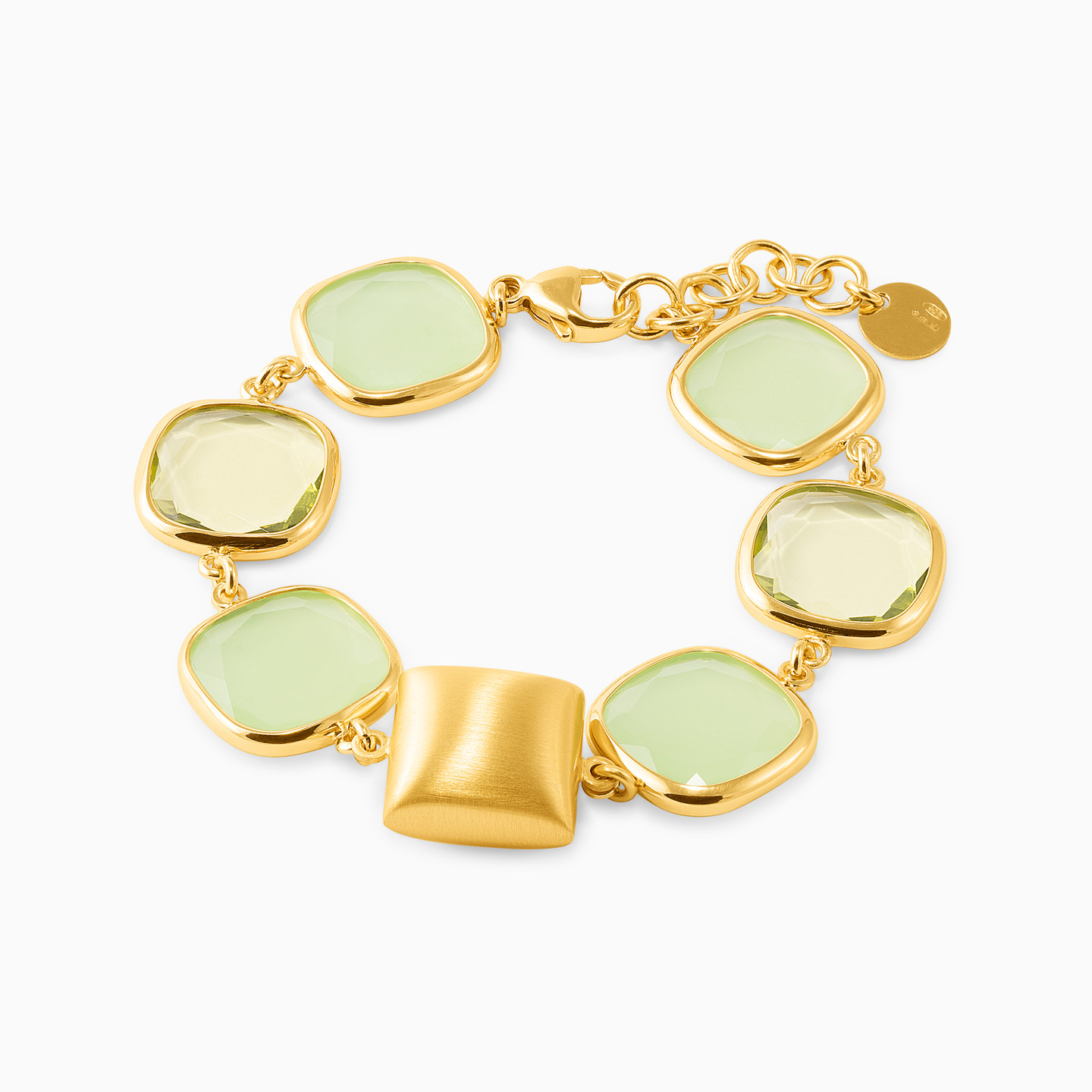 Square Green Stones Gold Plated Chain Bracelet Square Green Stones Gold Plated Chain Bracelet