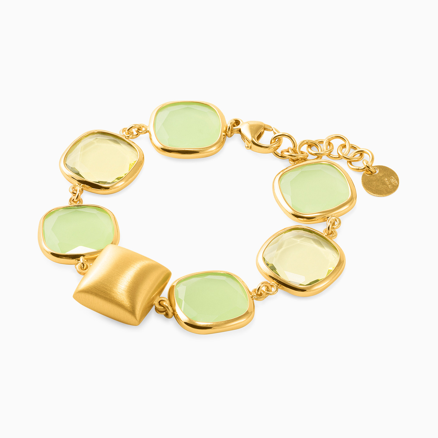 Square Green Stones Gold Plated Chain Bracelet - 2 Square Green Stones Gold Plated Chain Bracelet - 2