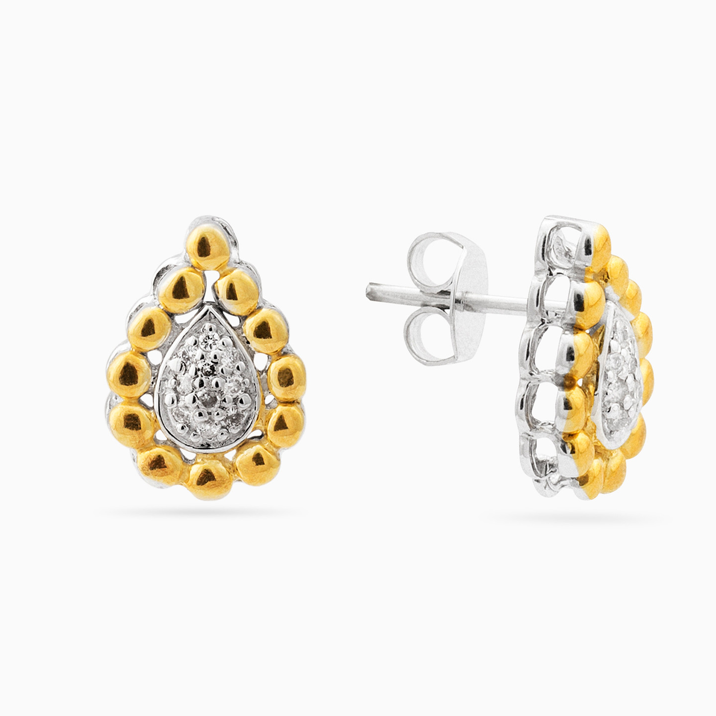 Pear Colored Stones Stud Earrings in 18K Gold - 2