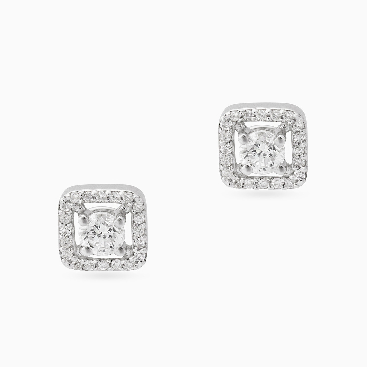 أقراط صغيرة ذهب مربع عيار 18 قيراط مزينة بحجر شفاف - 3 أقراط صغيرة ذهب مربع عيار 18 قيراط مزينة بحجر شفاف - 3