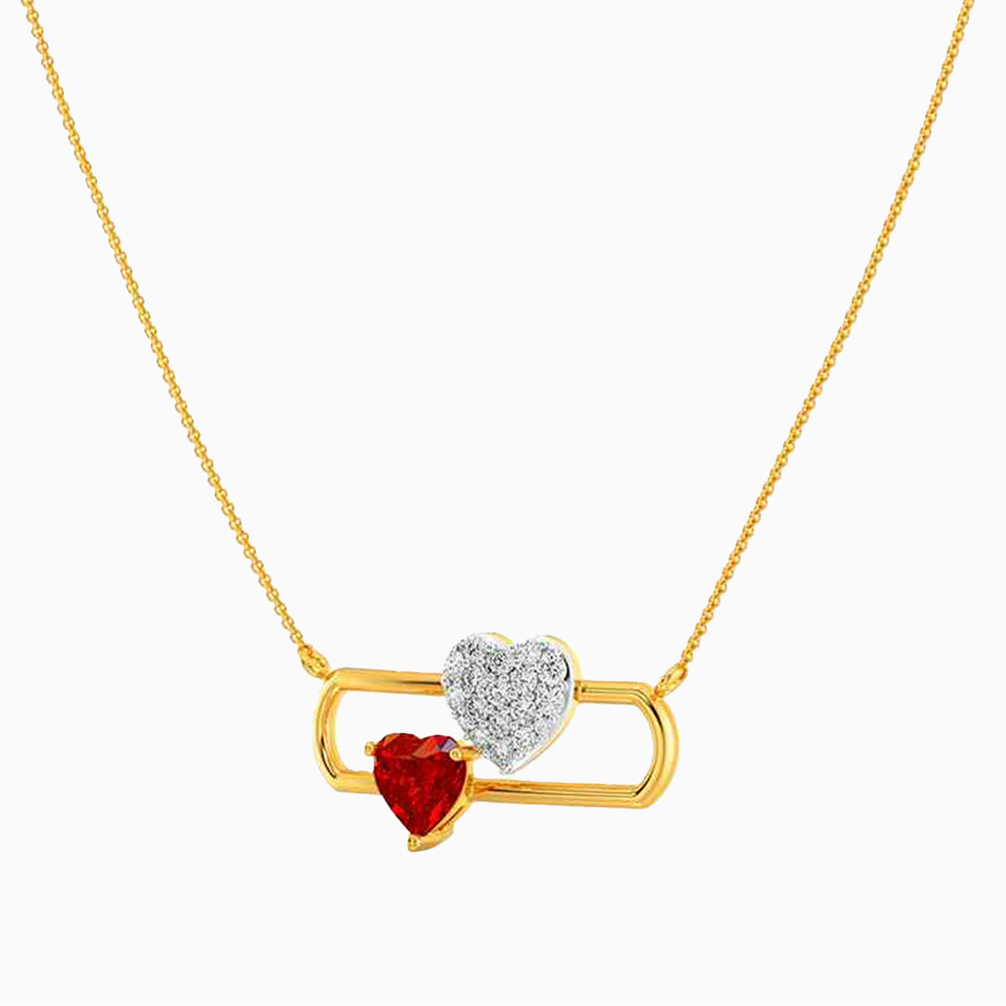 Heart Diamond & Red Stone Necklace in 18K Gold - 2 Heart Diamond & Red Stone Necklace in 18K Gold - 2