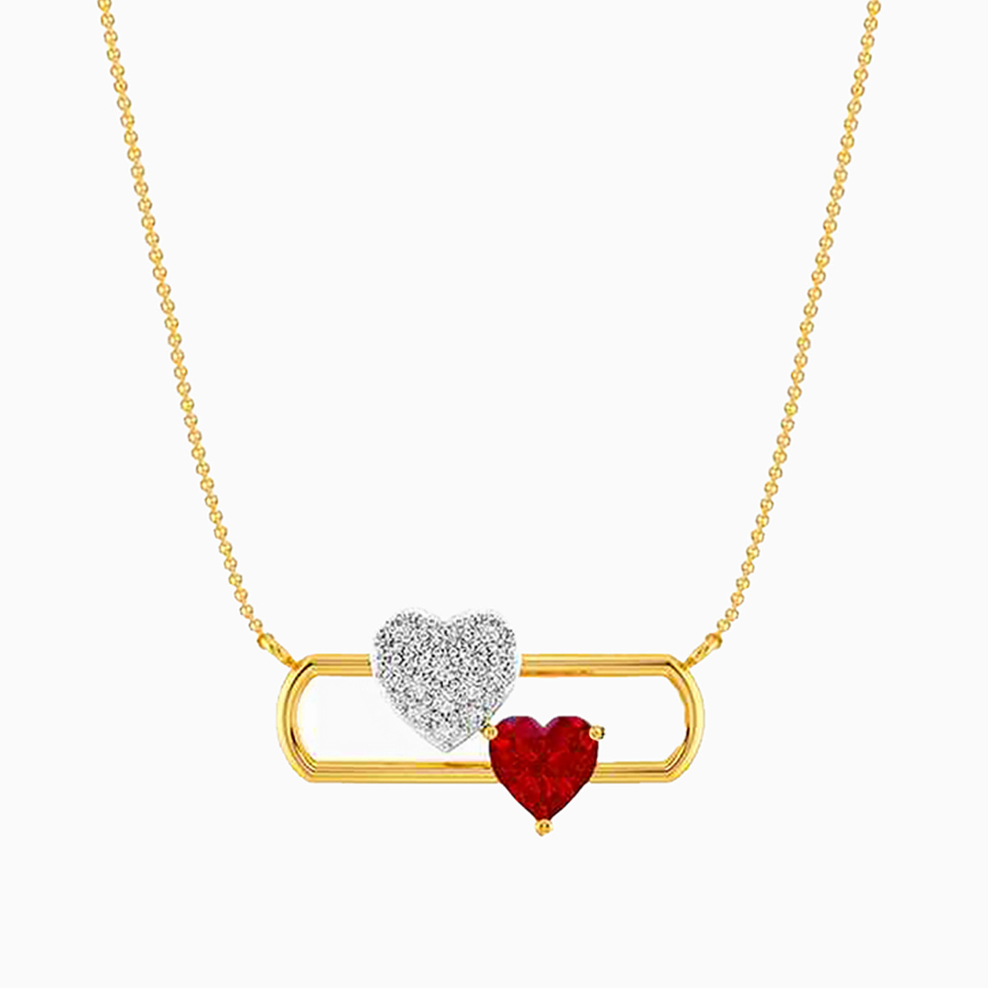 Heart Diamond & Red Stone Necklace in 18K Gold Heart Diamond & Red Stone Necklace in 18K Gold