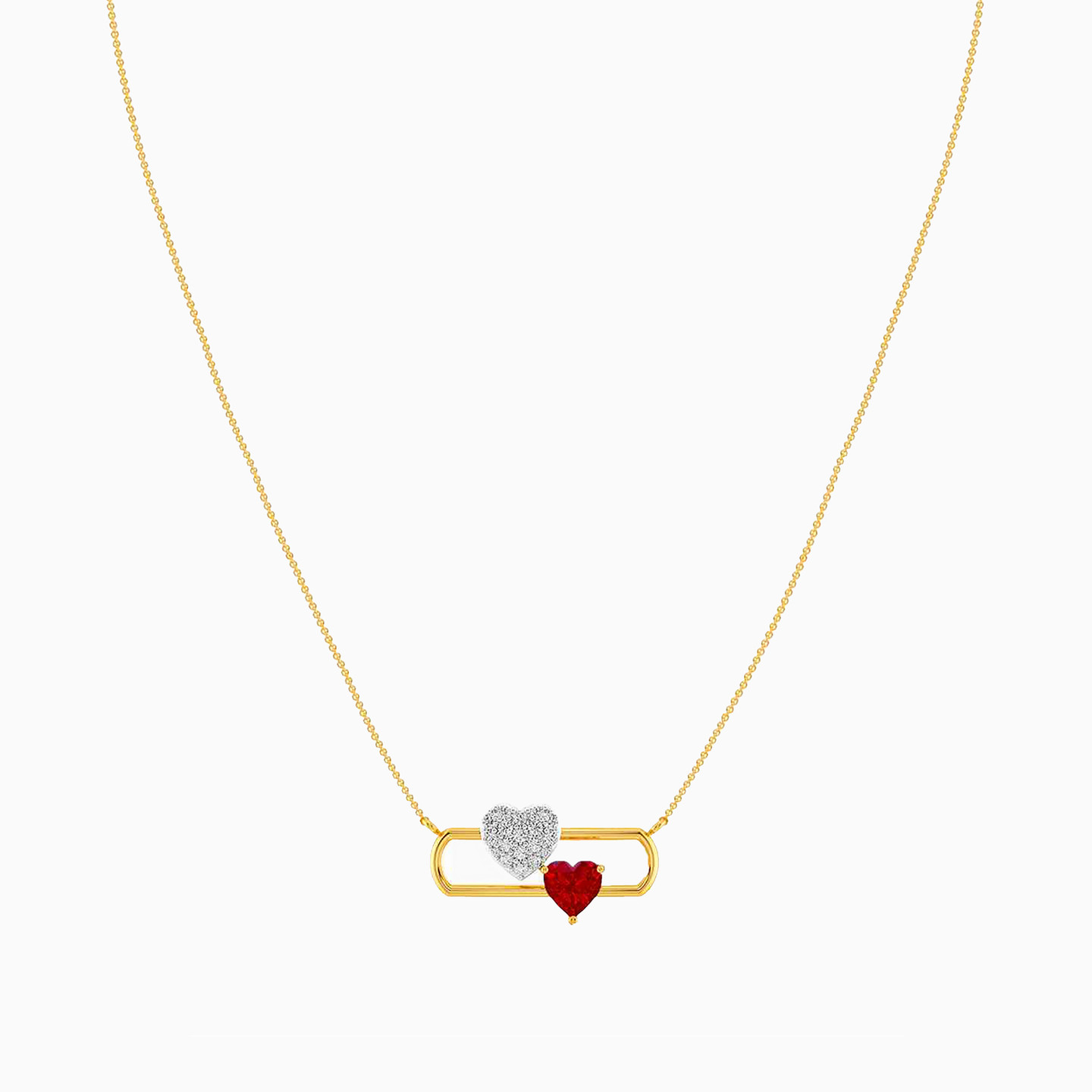 Heart Diamond & Red Stone Necklace in 18K Gold - 3 Heart Diamond & Red Stone Necklace in 18K Gold - 3