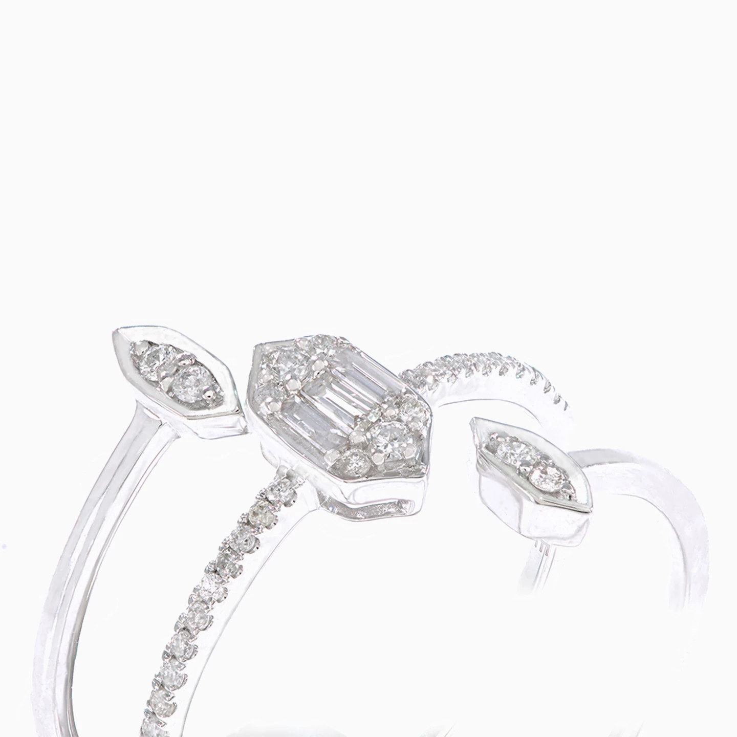 Hexagon Diamond Two headed Ring in 18K Gold - 4 Hexagon Diamond Two headed Ring in 18K Gold - 4