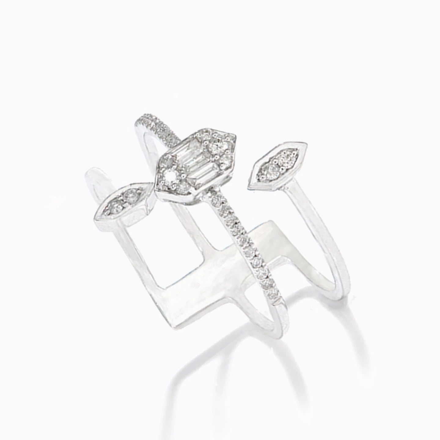 Hexagon Diamond Two headed Ring in 18K Gold - 3 Hexagon Diamond Two headed Ring in 18K Gold - 3