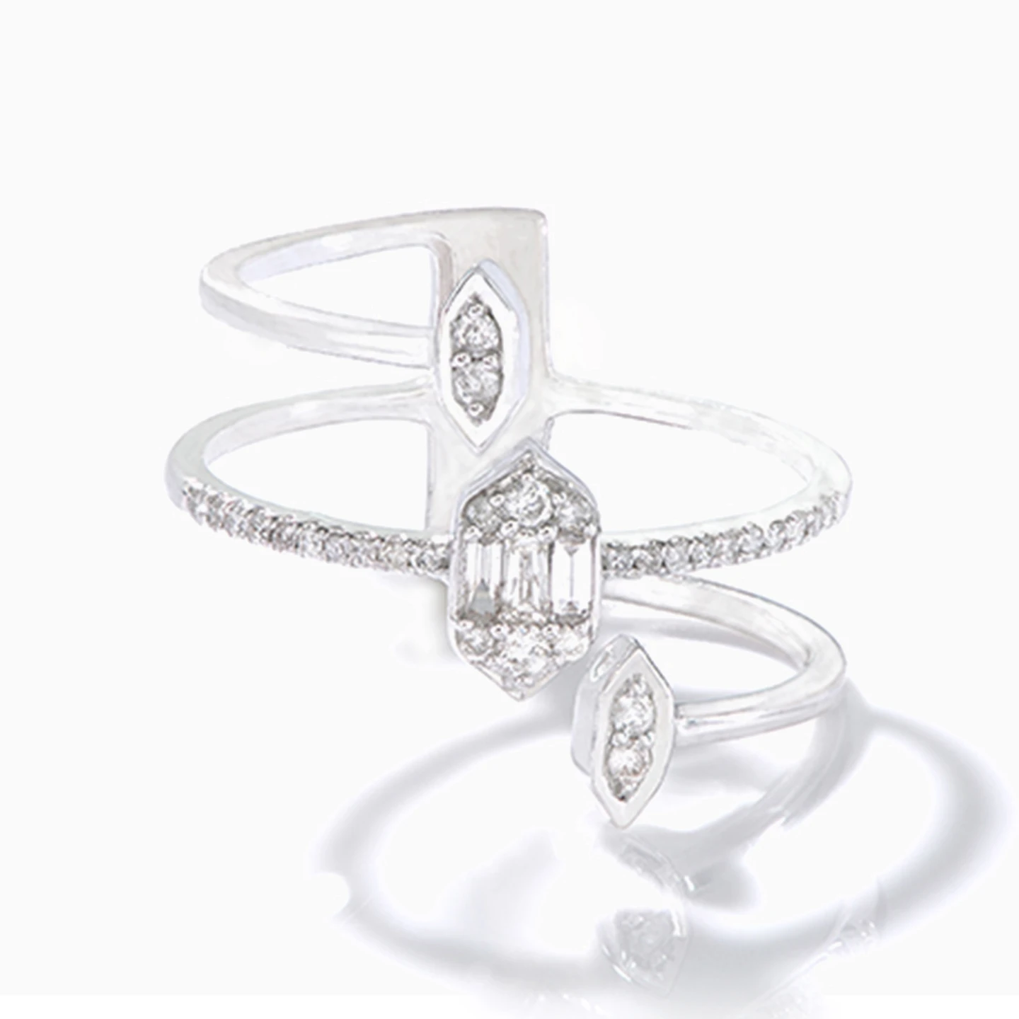 Hexagon Diamond Two headed Ring in 18K Gold - 2 Hexagon Diamond Two headed Ring in 18K Gold - 2