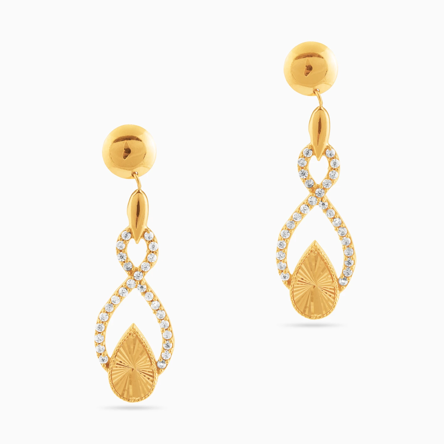Pear Cubic Zirconia Drop Earrings in 21K Gold - 3 Pear Cubic Zirconia Drop Earrings in 21K Gold - 3