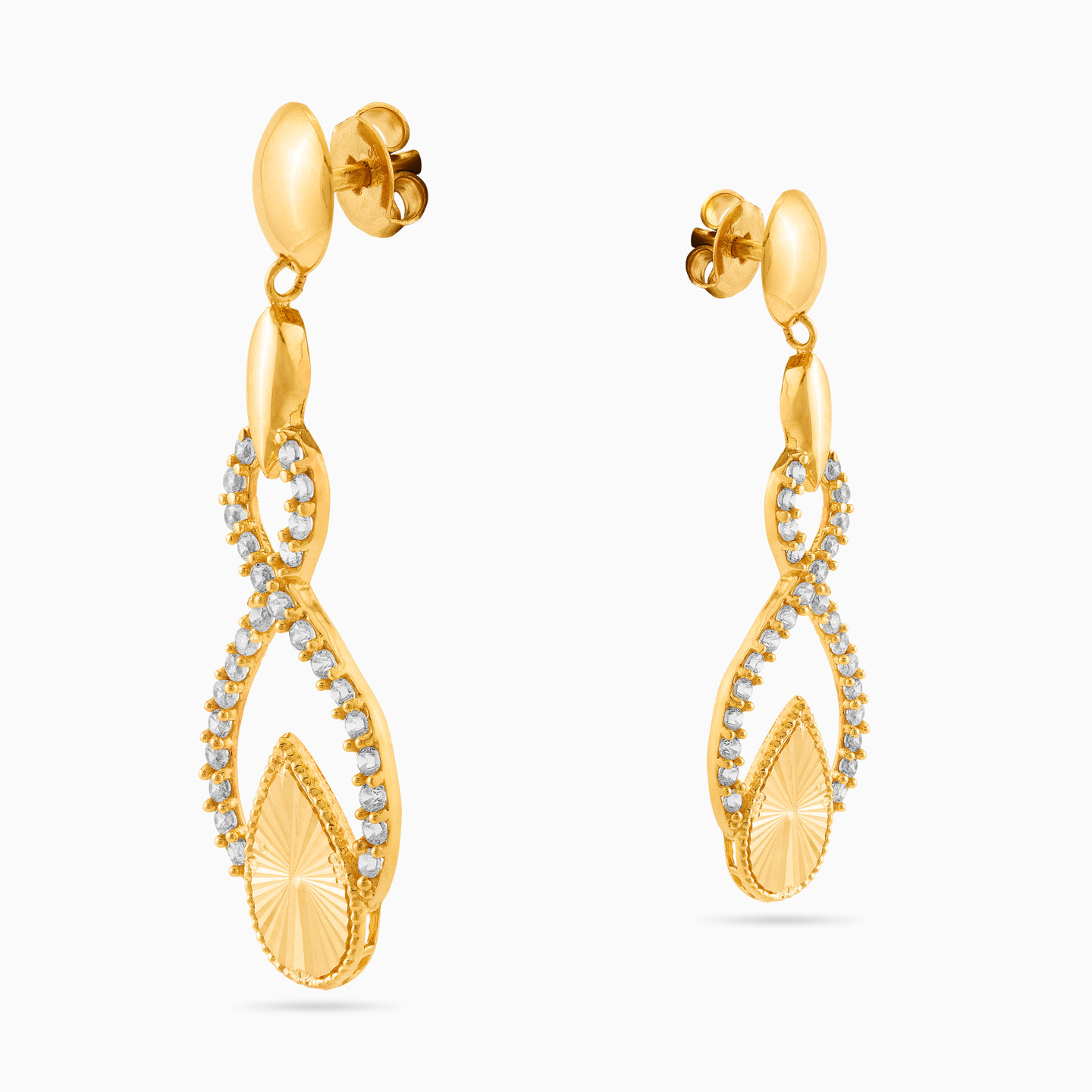 Pear Cubic Zirconia Drop Earrings in 21K Gold - 4 Pear Cubic Zirconia Drop Earrings in 21K Gold - 4