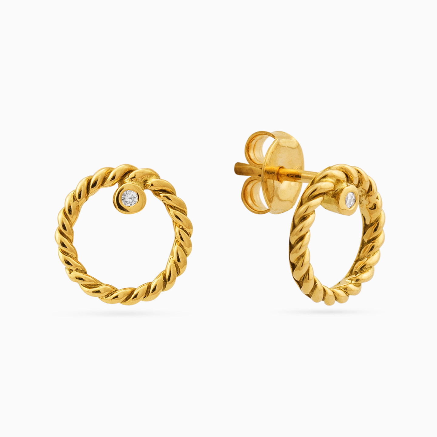 18K Gold Cubic Zirconia Stud Earrings - 2