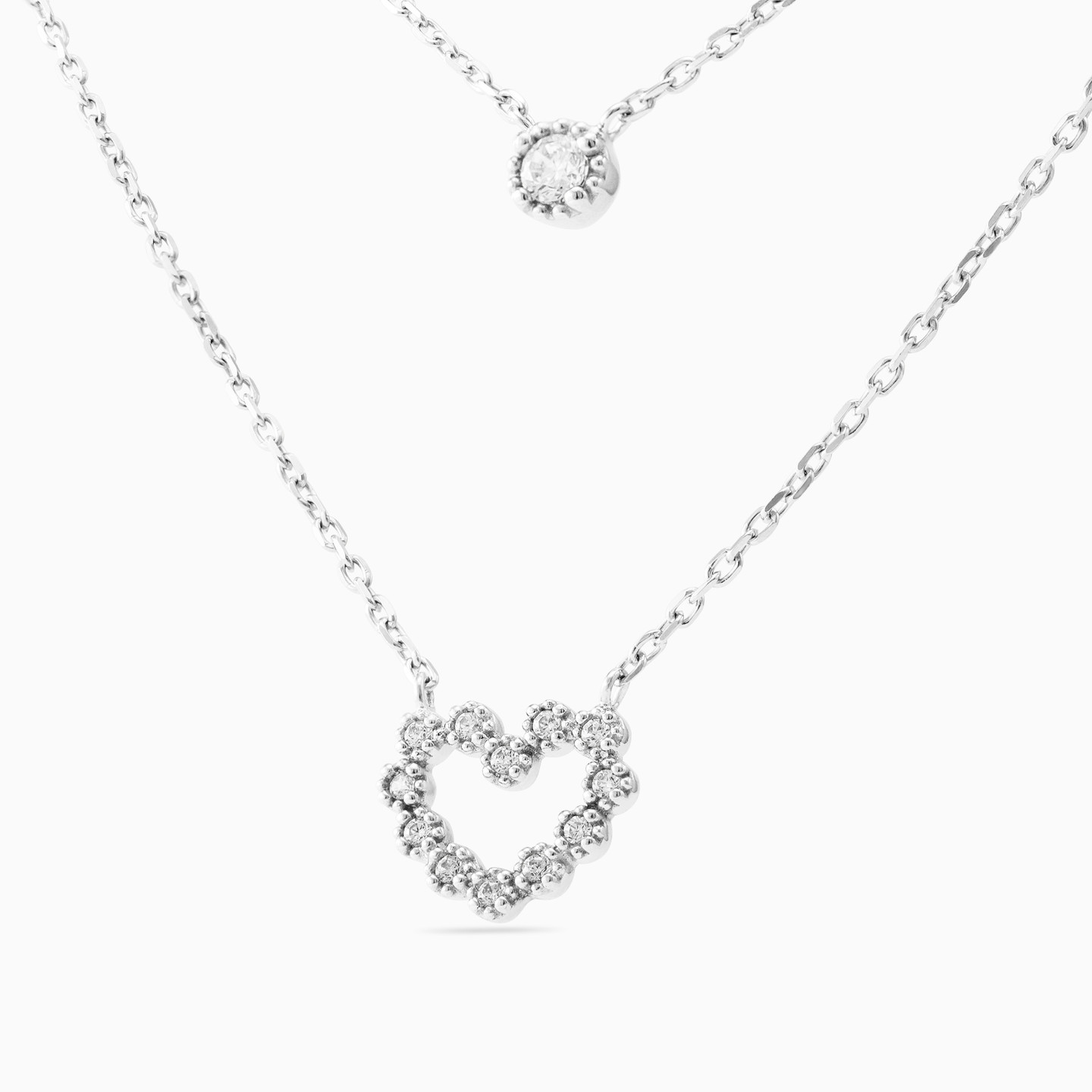 Heart Cubic Zirconia Sterling Silver Layered Necklace - 2 Heart Cubic Zirconia Sterling Silver Layered Necklace - 2