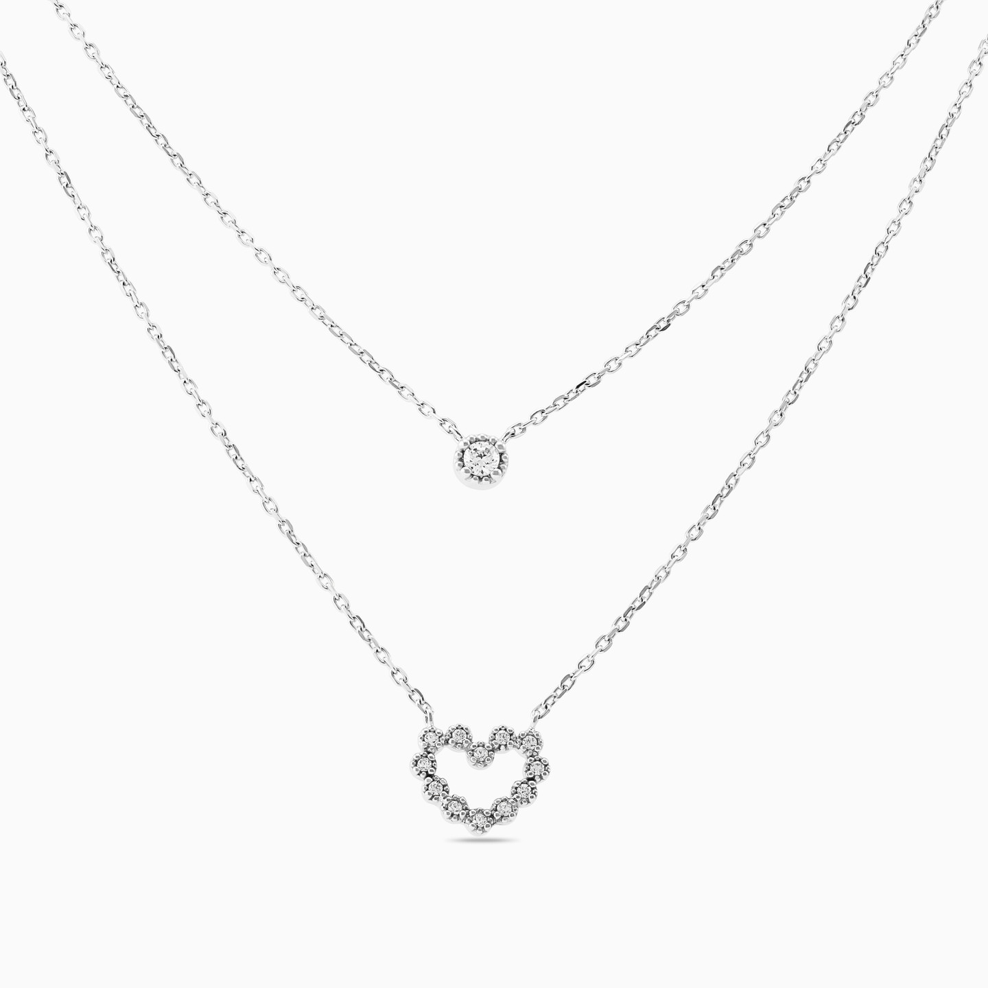 Heart Cubic Zirconia Sterling Silver Layered Necklace - 3 Heart Cubic Zirconia Sterling Silver Layered Necklace - 3