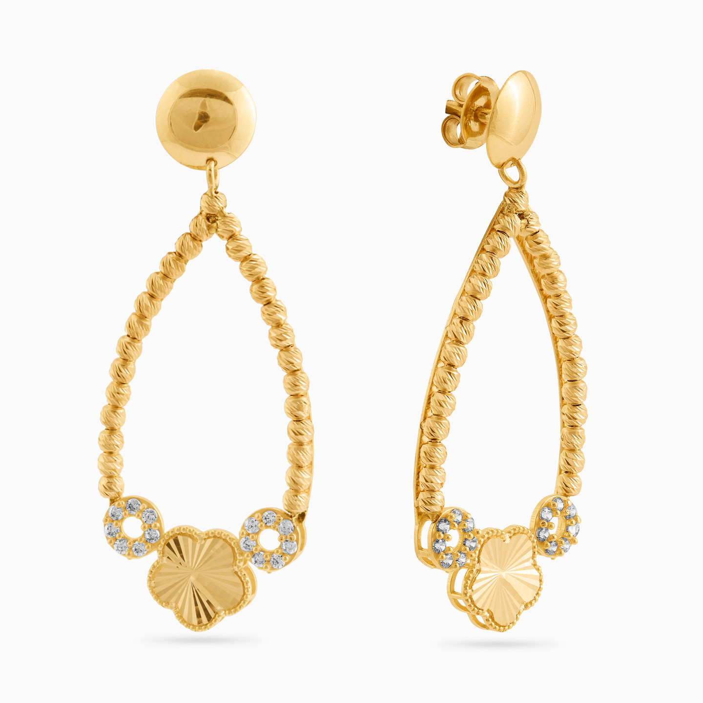 21K Gold Cubic Zirconia Drop Earrings - 2