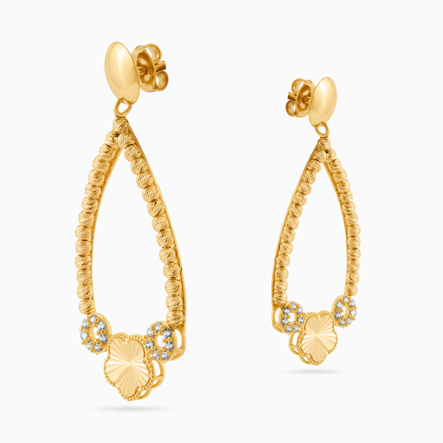 21K Gold Cubic Zirconia Drop Earrings - 3