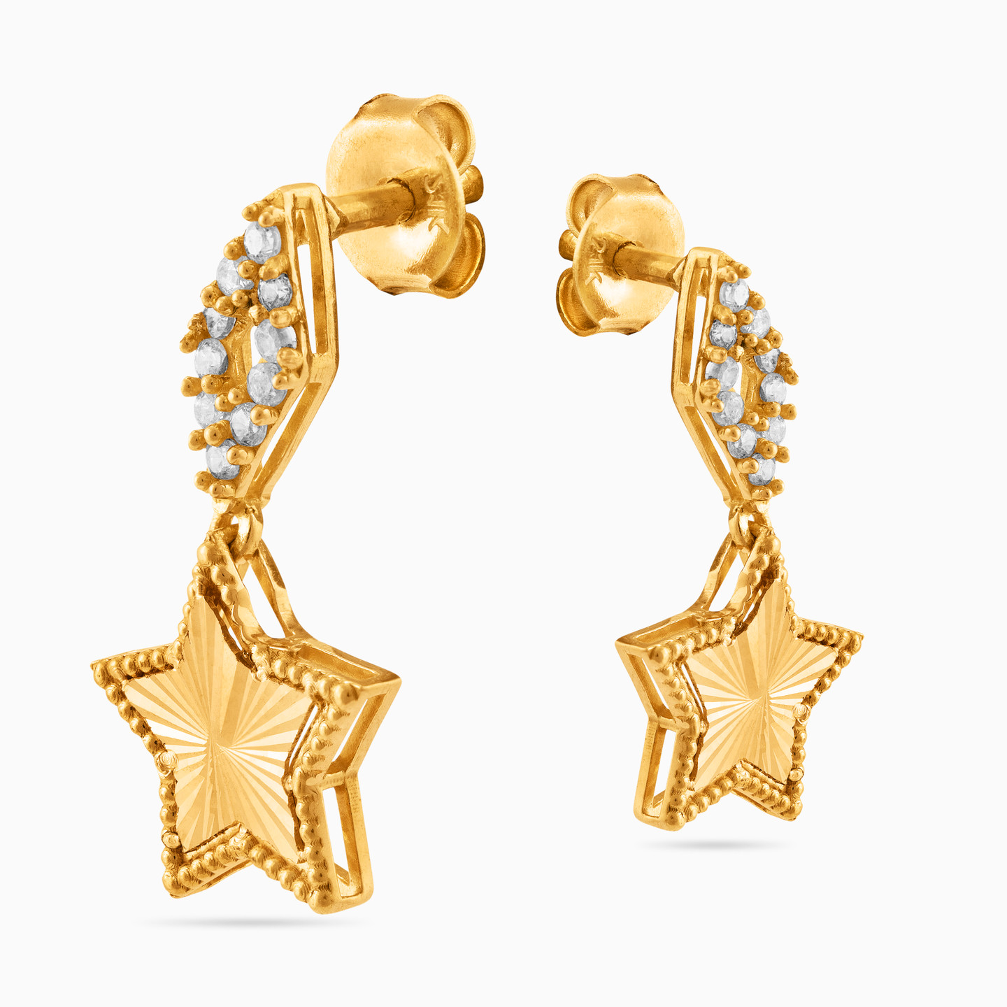 21K Gold Cubic Zirconia Drop Earrings - 3