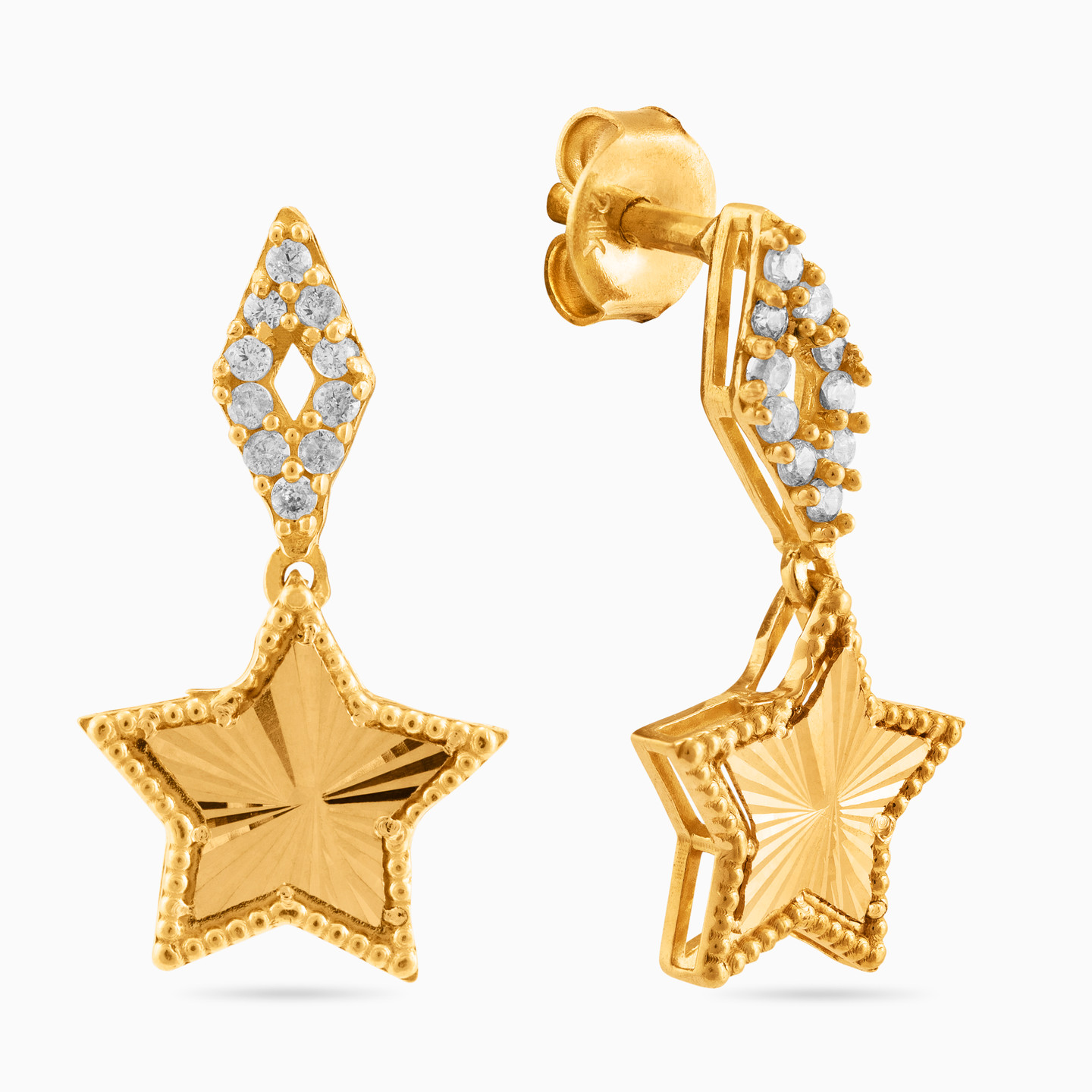 21K Gold Cubic Zirconia Drop Earrings - 2