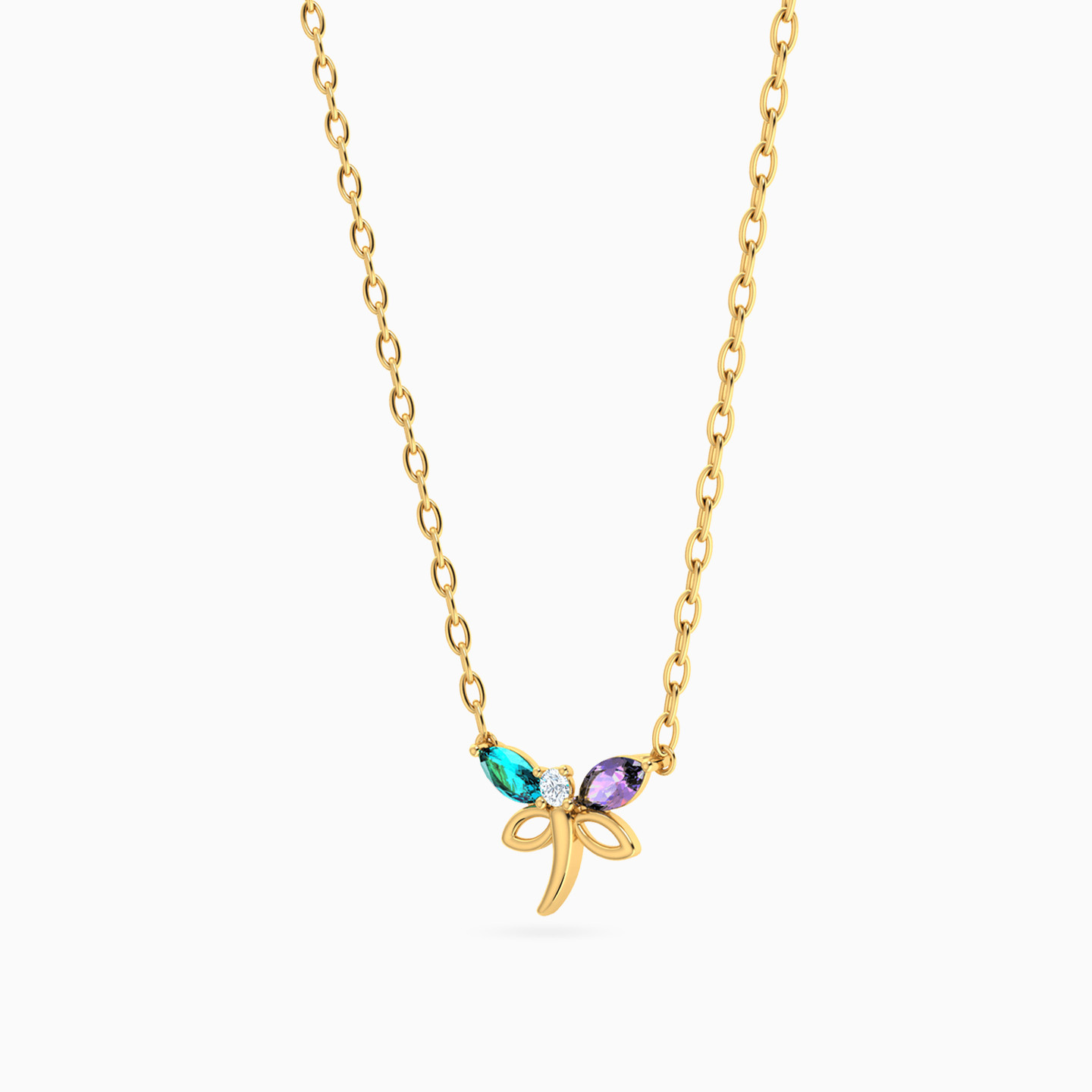 Dragonfly Colored Stones Necklace in 18K Gold - 2 Dragonfly Colored Stones Necklace in 18K Gold - 2