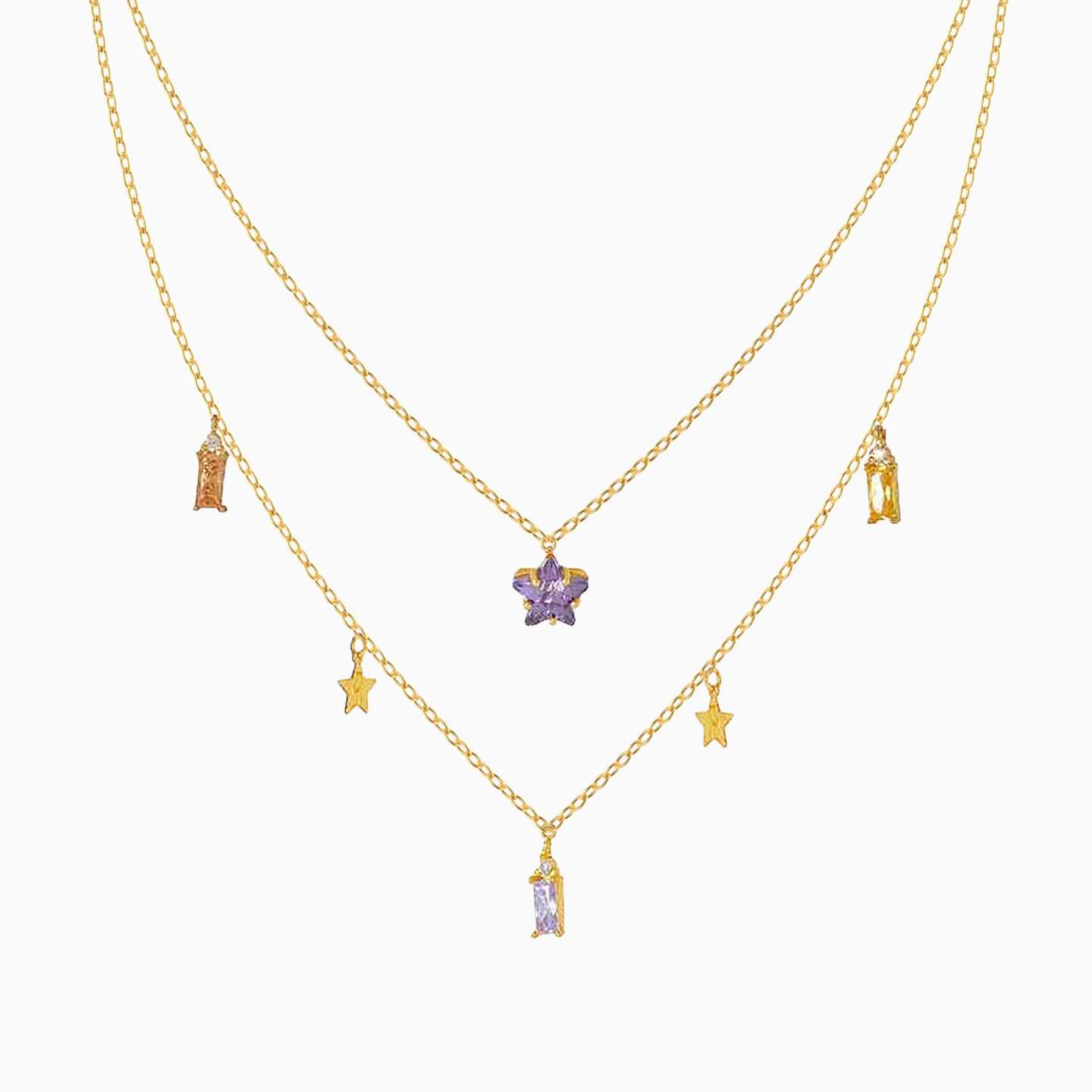 Star Colored Stones Layered Necklace in 18K Gold Star Colored Stones Layered Necklace in 18K Gold