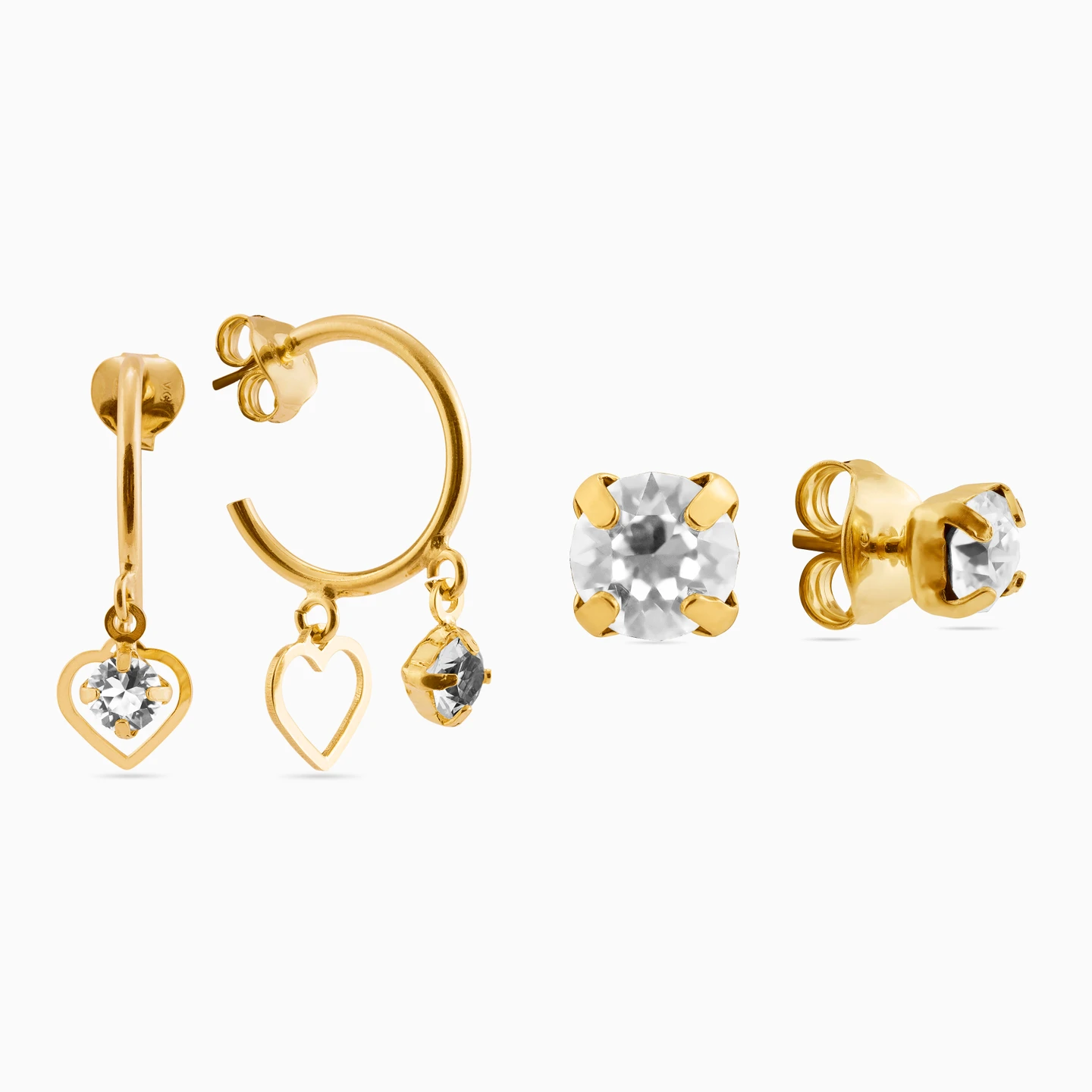 Heart Clear Stone Gold Plated Hoop Earrings - 2 Heart Clear Stone Gold Plated Hoop Earrings - 2