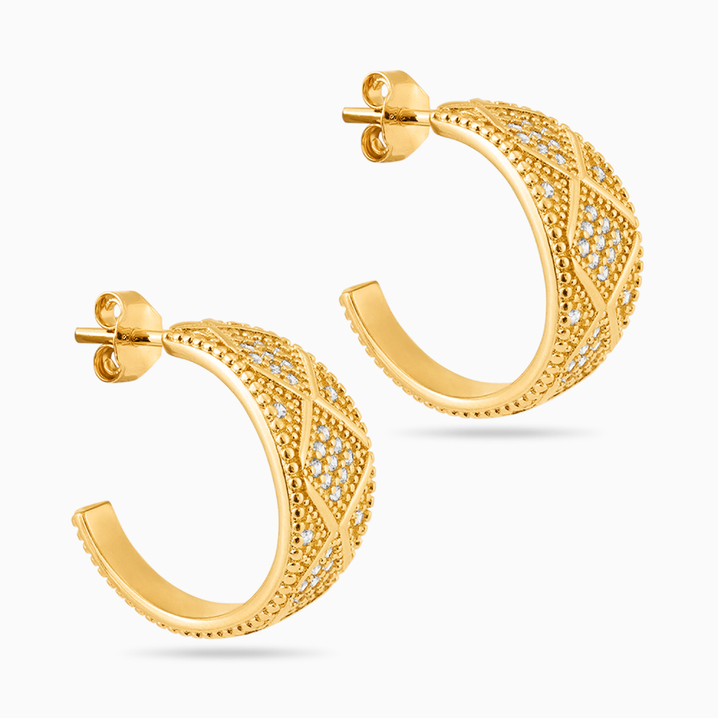 Gold Plated Cubic Zirconia Hoop Earrings - 2