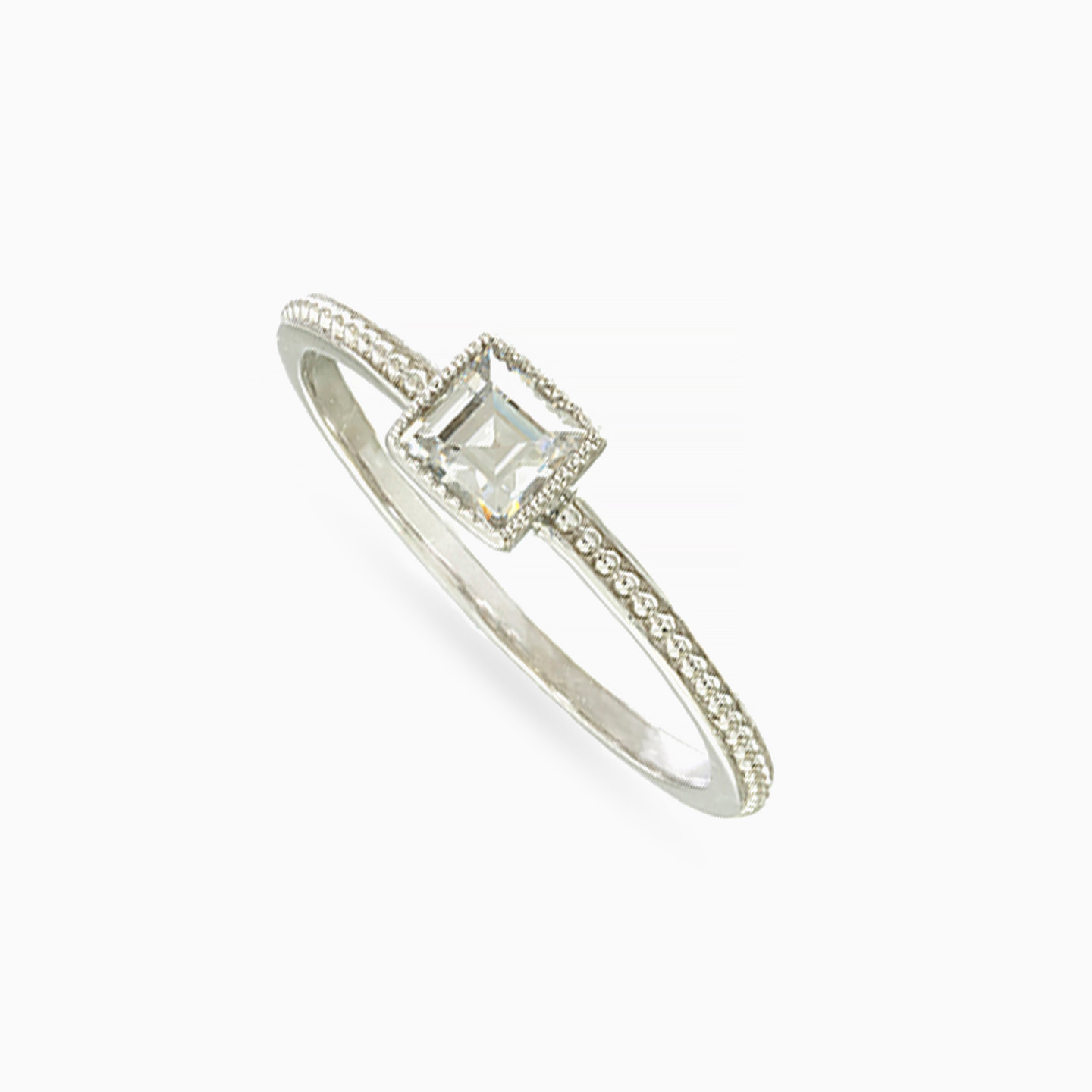 Square Cubic Zirconia Sterling Silver Ring (Size 14) - 2 Square Cubic Zirconia Sterling Silver Ring (Size 14) - 2