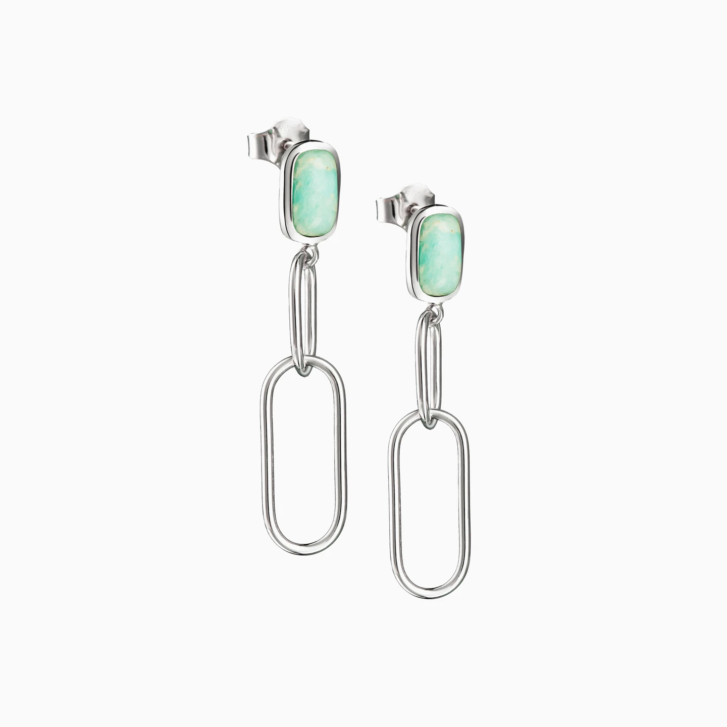 Link Turquoise Stone Sterling Silver Drop Earrings - 2 Link Turquoise Stone Sterling Silver Drop Earrings - 2