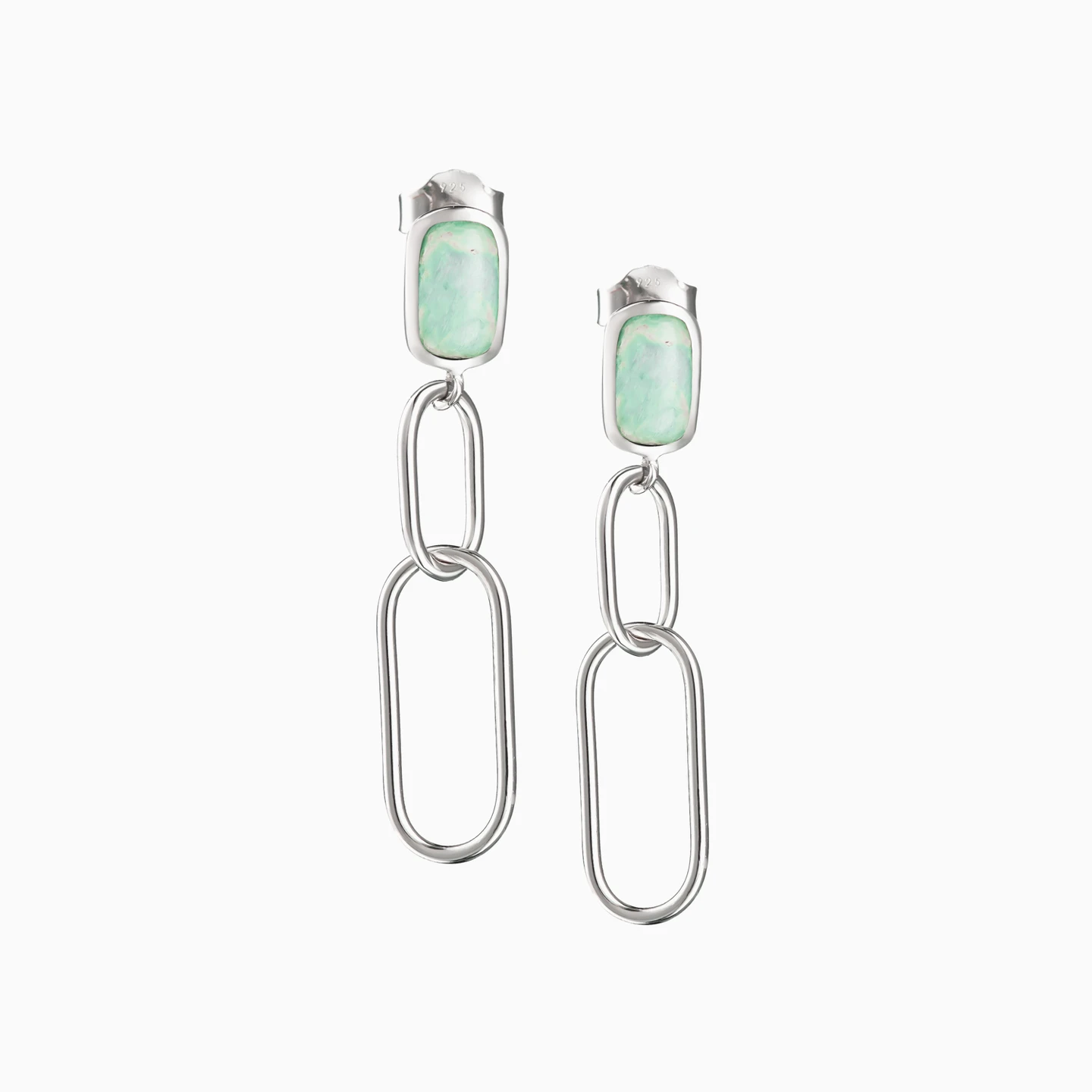 Link Turquoise Stone Sterling Silver Drop Earrings Link Turquoise Stone Sterling Silver Drop Earrings