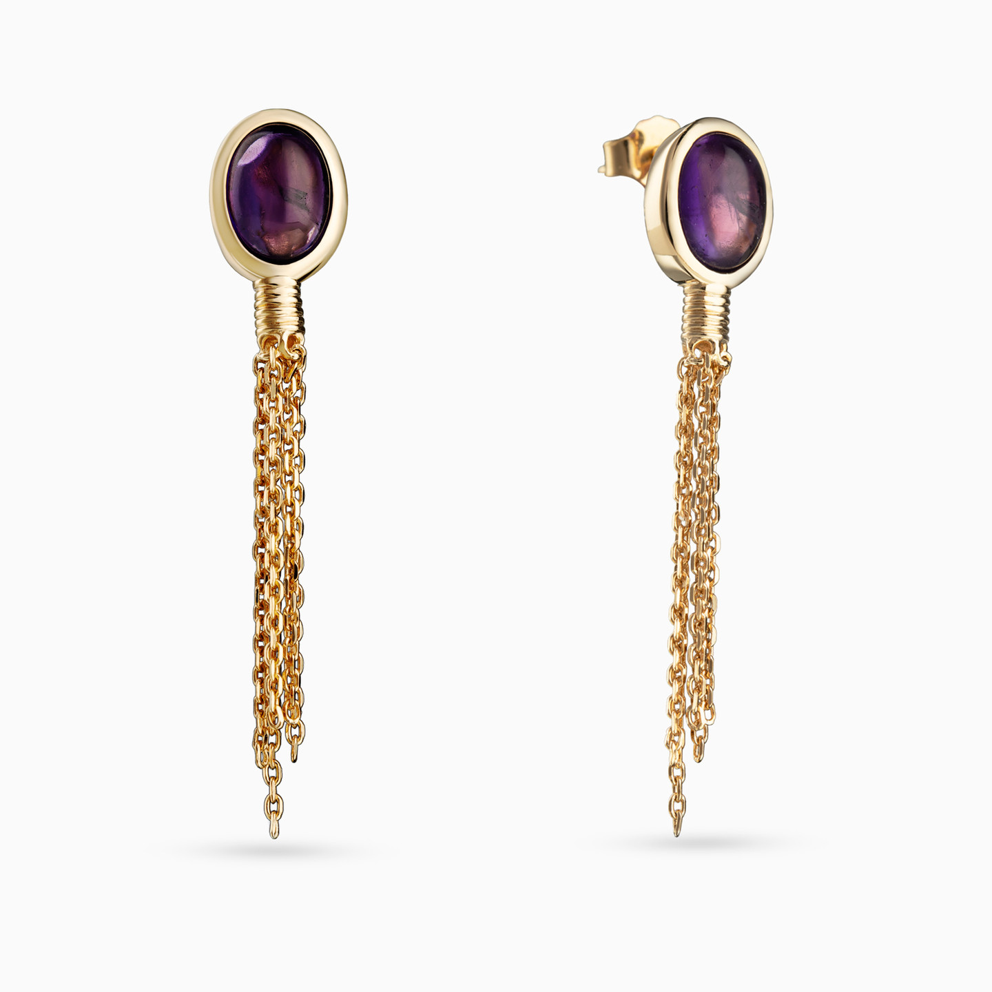 Gold Plated Colored Stones Drop Earrings - 2