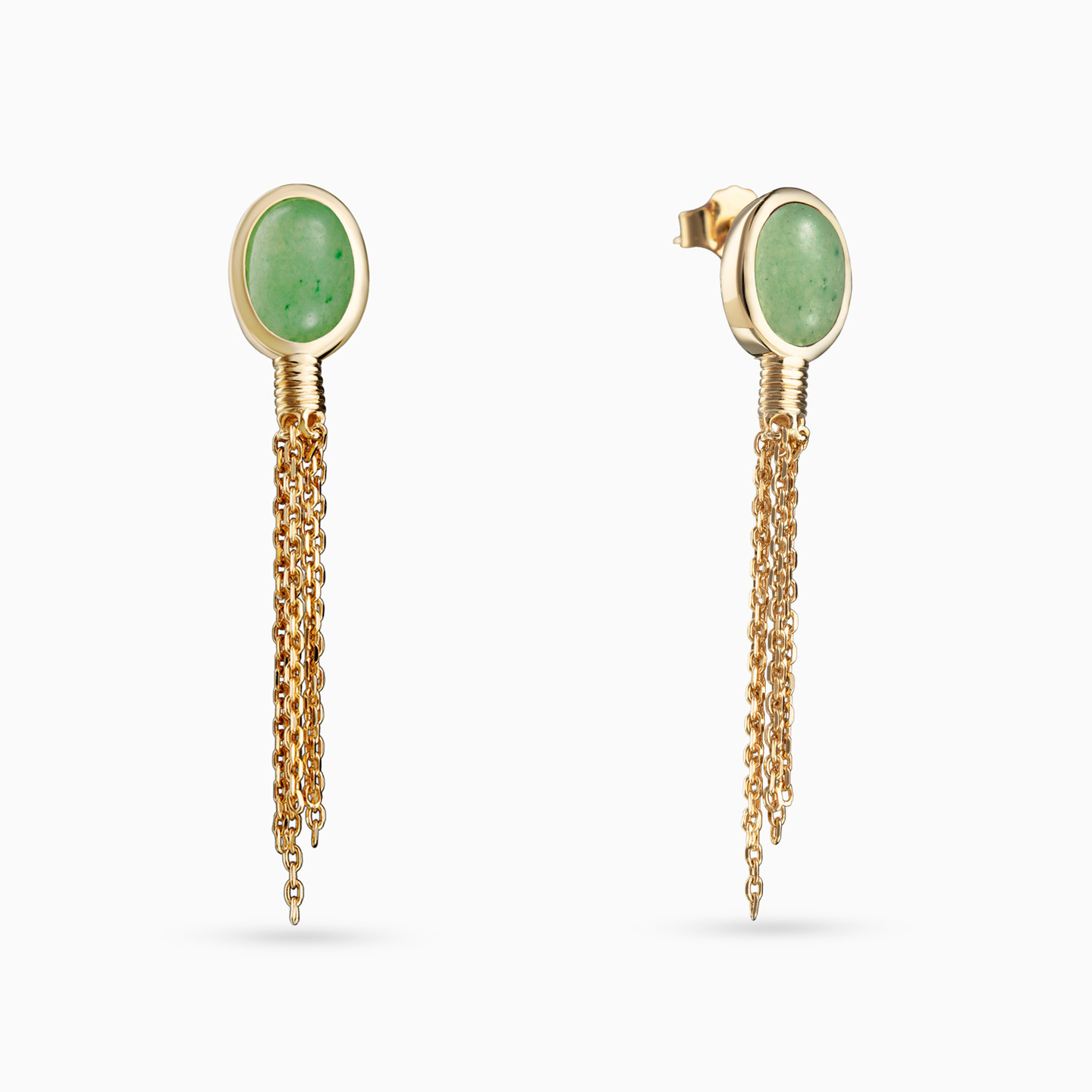 Circle Green Stones Gold Plated Drop Earrings - 2 Circle Green Stones Gold Plated Drop Earrings - 2
