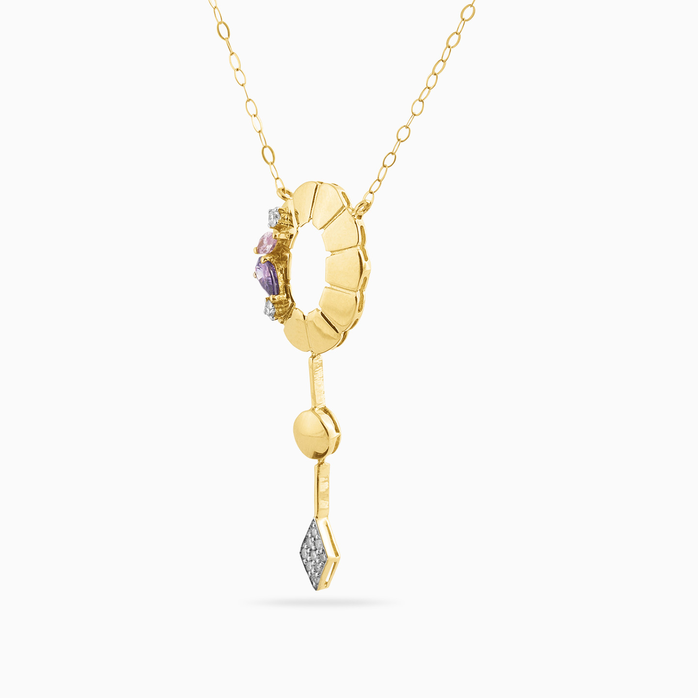 18K Gold Diamond & Colored Stones Drop Pendant Necklace - 2