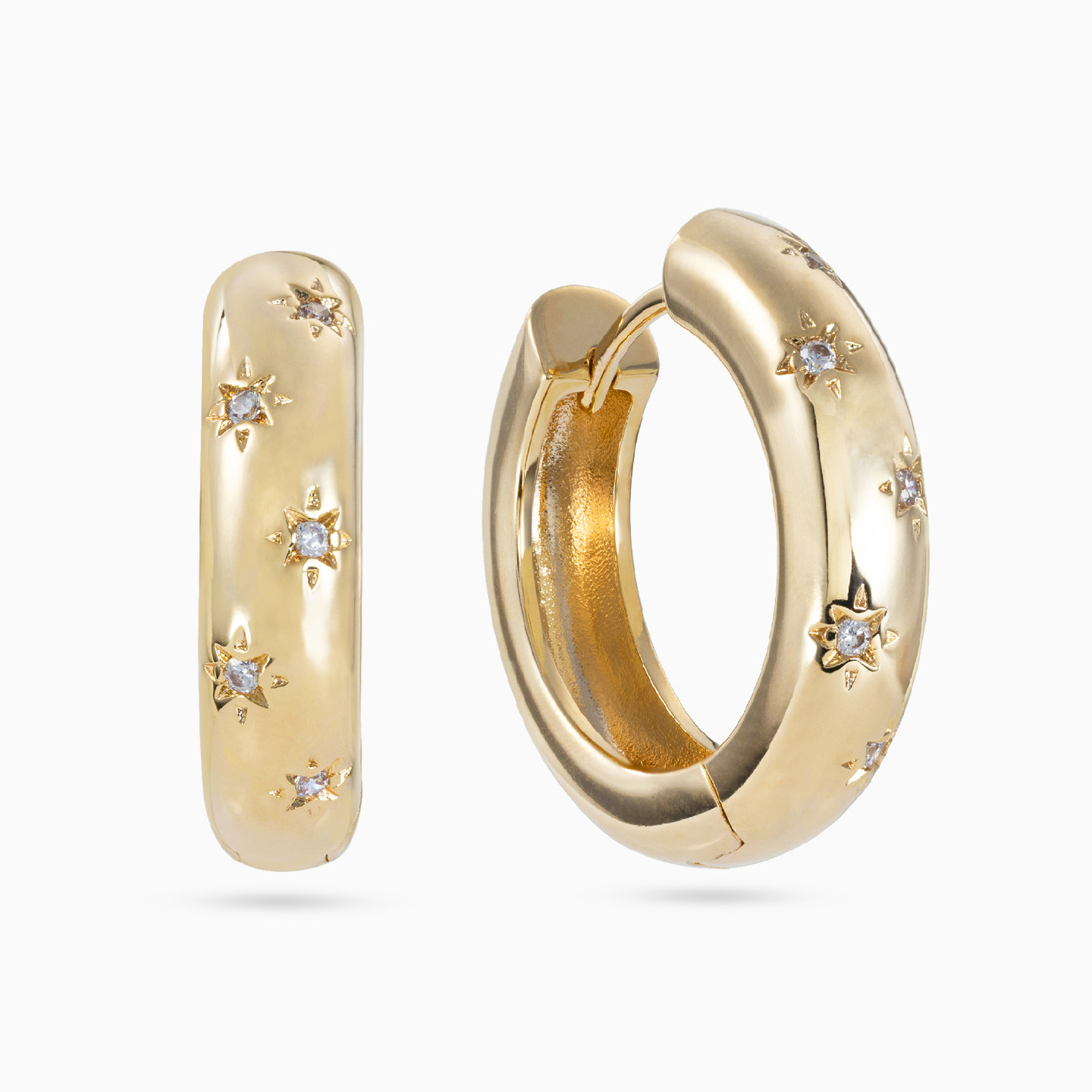 Broad Clear Stone Gold Plated Hoop Earrings Broad Clear Stone Gold Plated Hoop Earrings