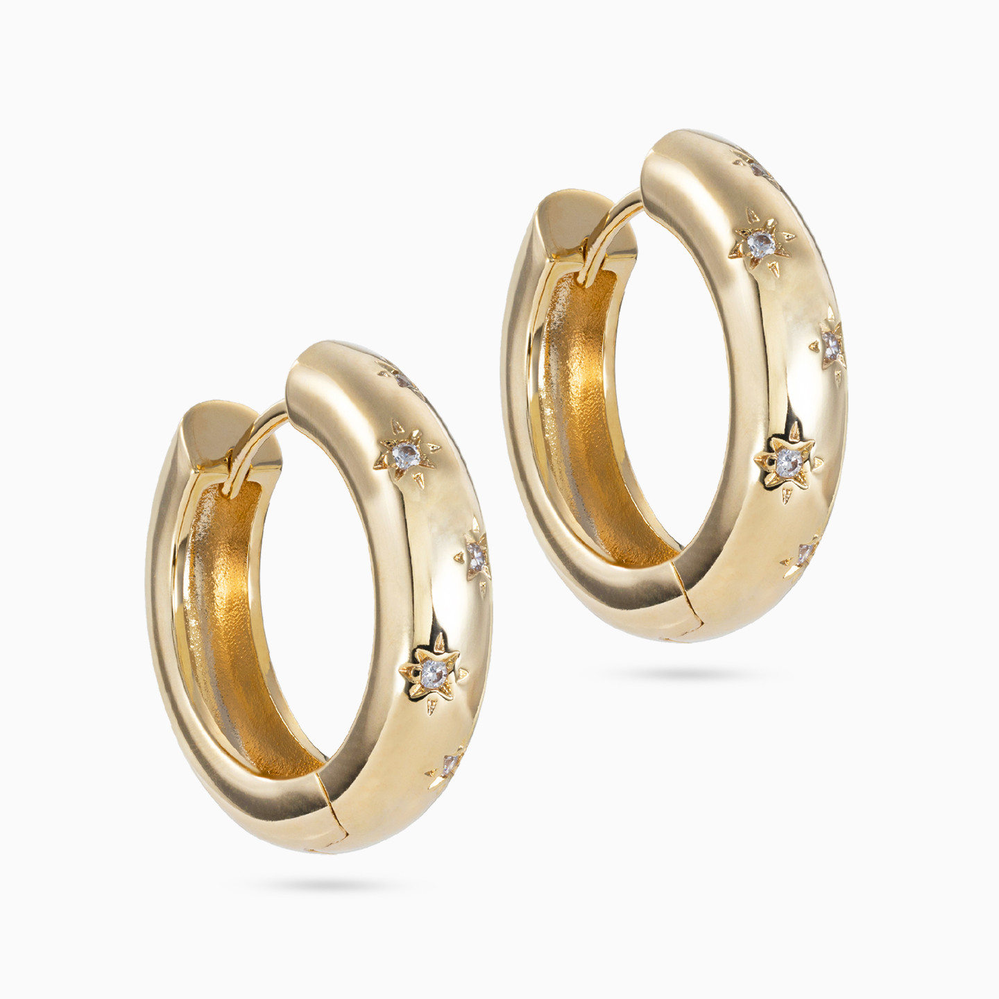 Broad Clear Stone Gold Plated Hoop Earrings - 2 Broad Clear Stone Gold Plated Hoop Earrings - 2