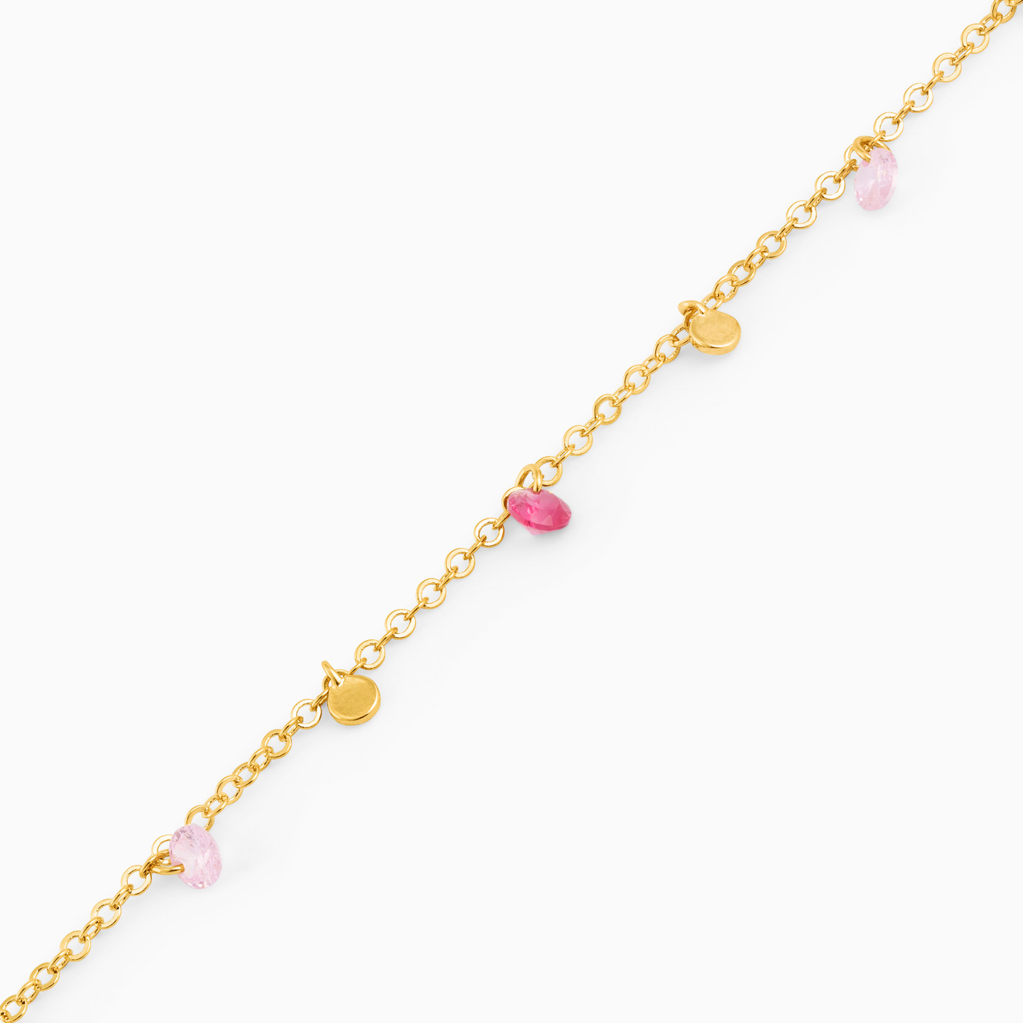 Circle Rose Stone Gold Plated Charms Bracelet - 3 Circle Rose Stone Gold Plated Charms Bracelet - 3