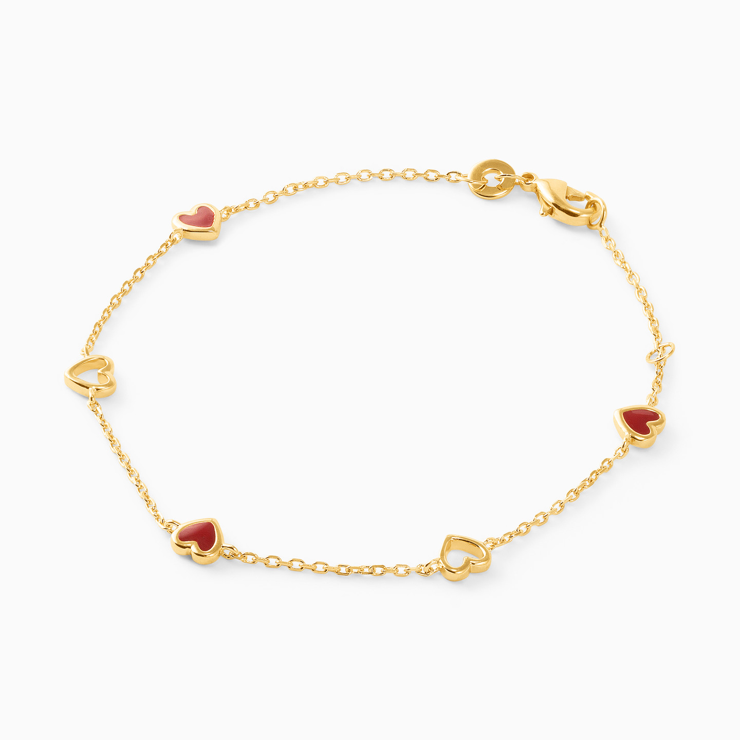 Heart Red Stone Gold Plated Chain Bracelet - 2 Heart Red Stone Gold Plated Chain Bracelet - 2