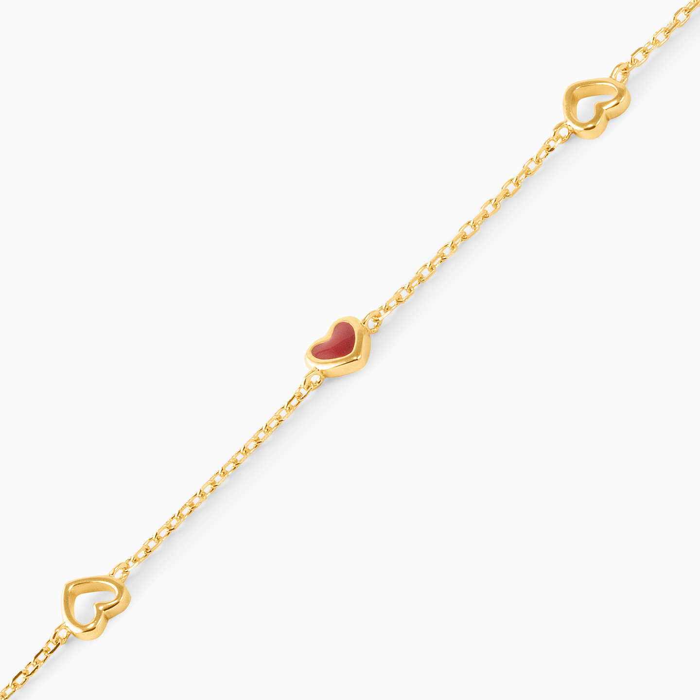 Heart Red Stone Gold Plated Chain Bracelet - 3 Heart Red Stone Gold Plated Chain Bracelet - 3