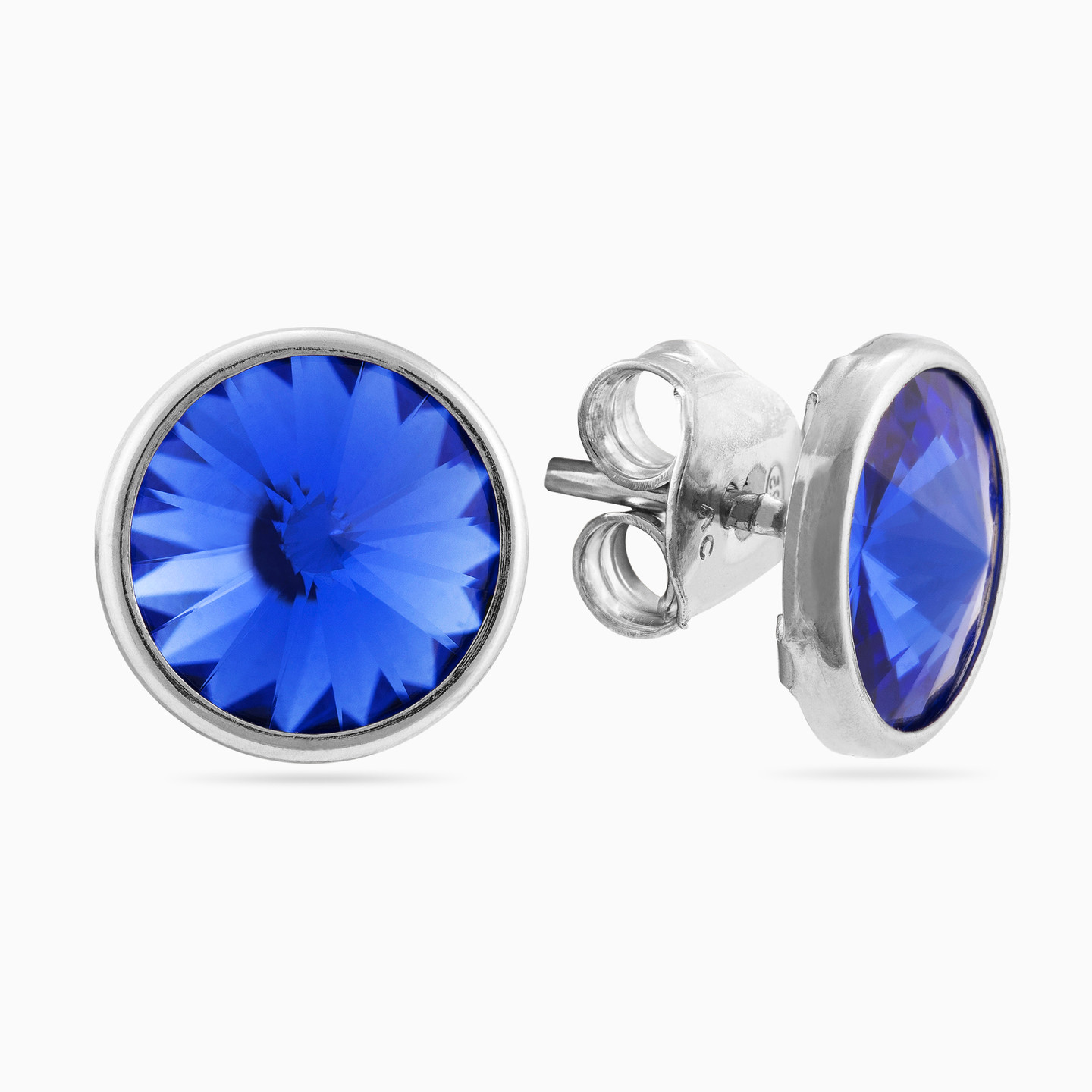 Circle Blue Stone Sterling Silver Stud Earrings - 2 Circle Blue Stone Sterling Silver Stud Earrings - 2