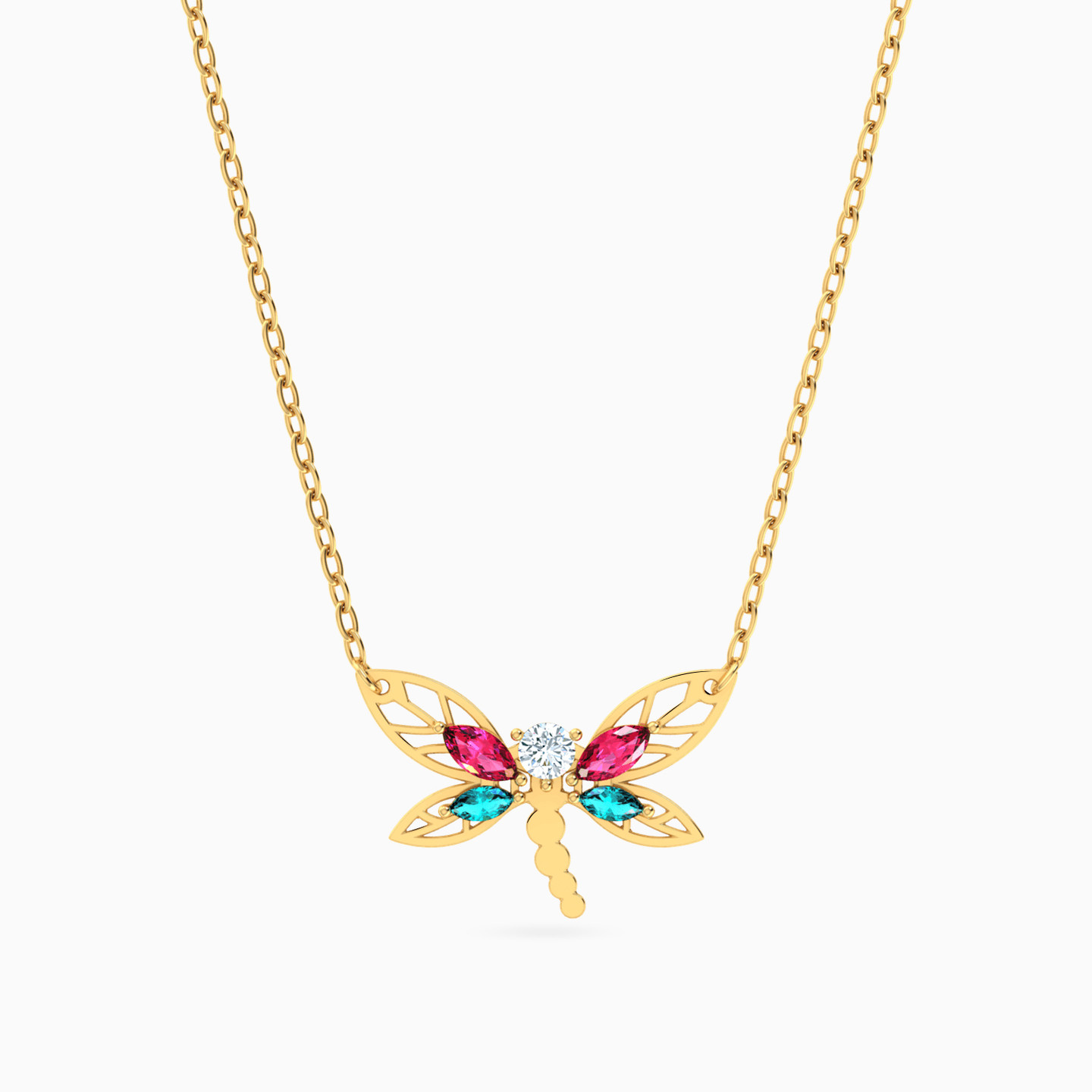 Dragonfly Colored Stones Necklace in 18K Gold Dragonfly Colored Stones Necklace in 18K Gold