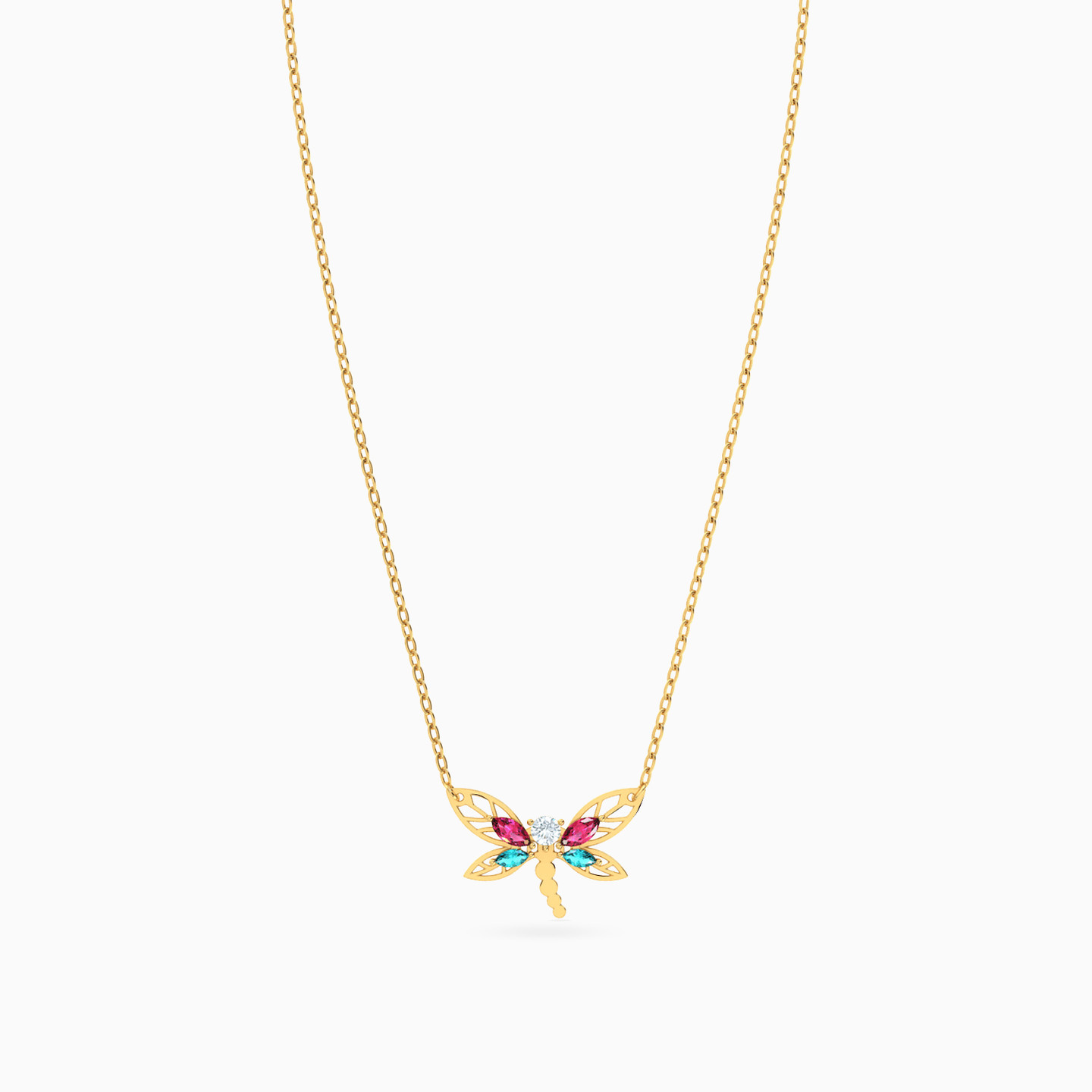 Dragonfly Colored Stones Necklace in 18K Gold - 3 Dragonfly Colored Stones Necklace in 18K Gold - 3