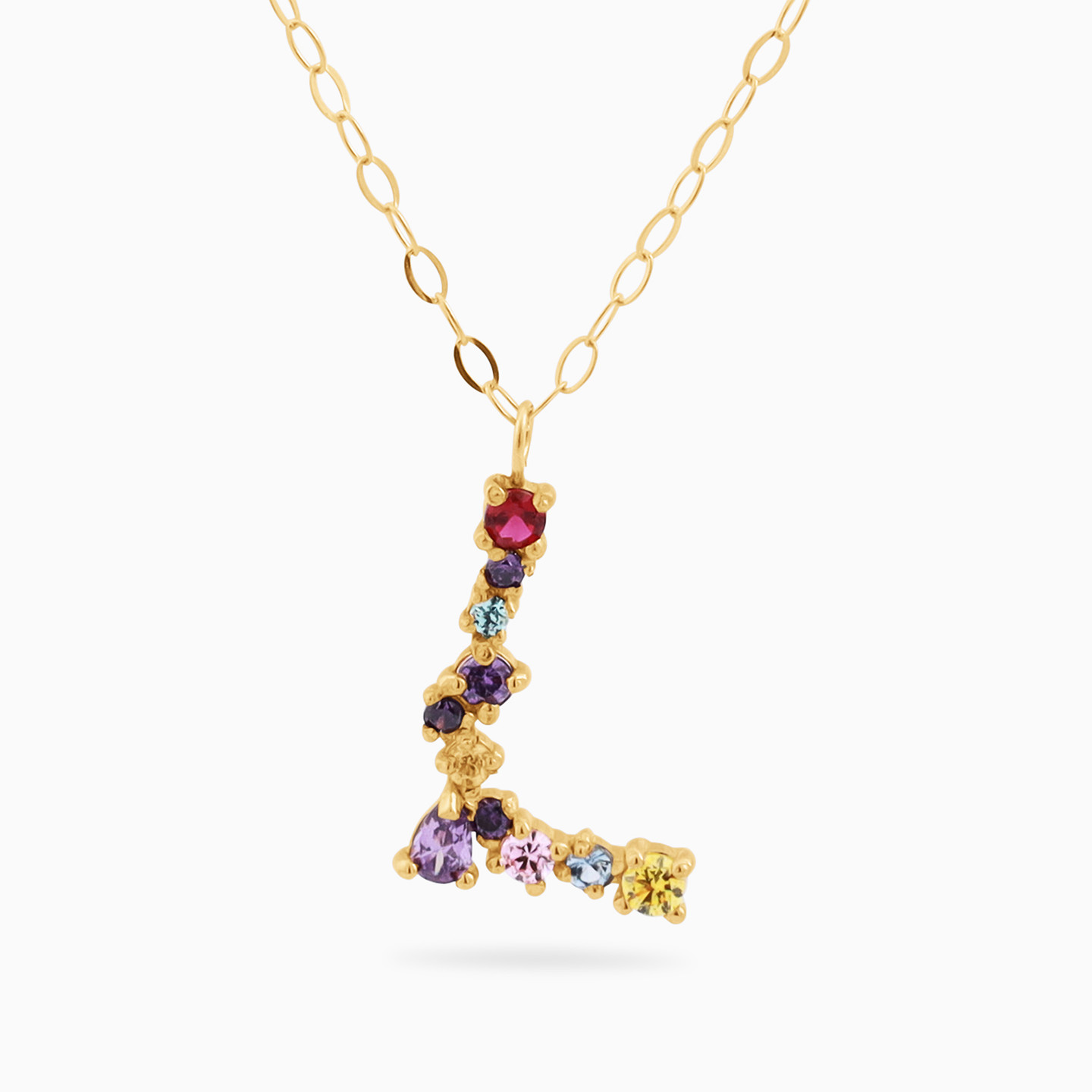 18K Gold Colored Stones L Letter Pendant Necklace