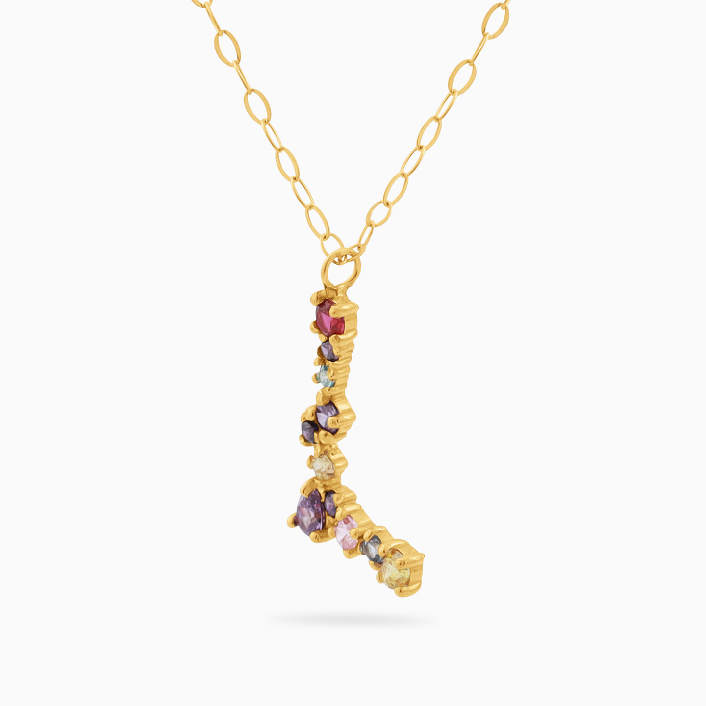 18K Gold Colored Stones L Letter Pendant Necklace - 2