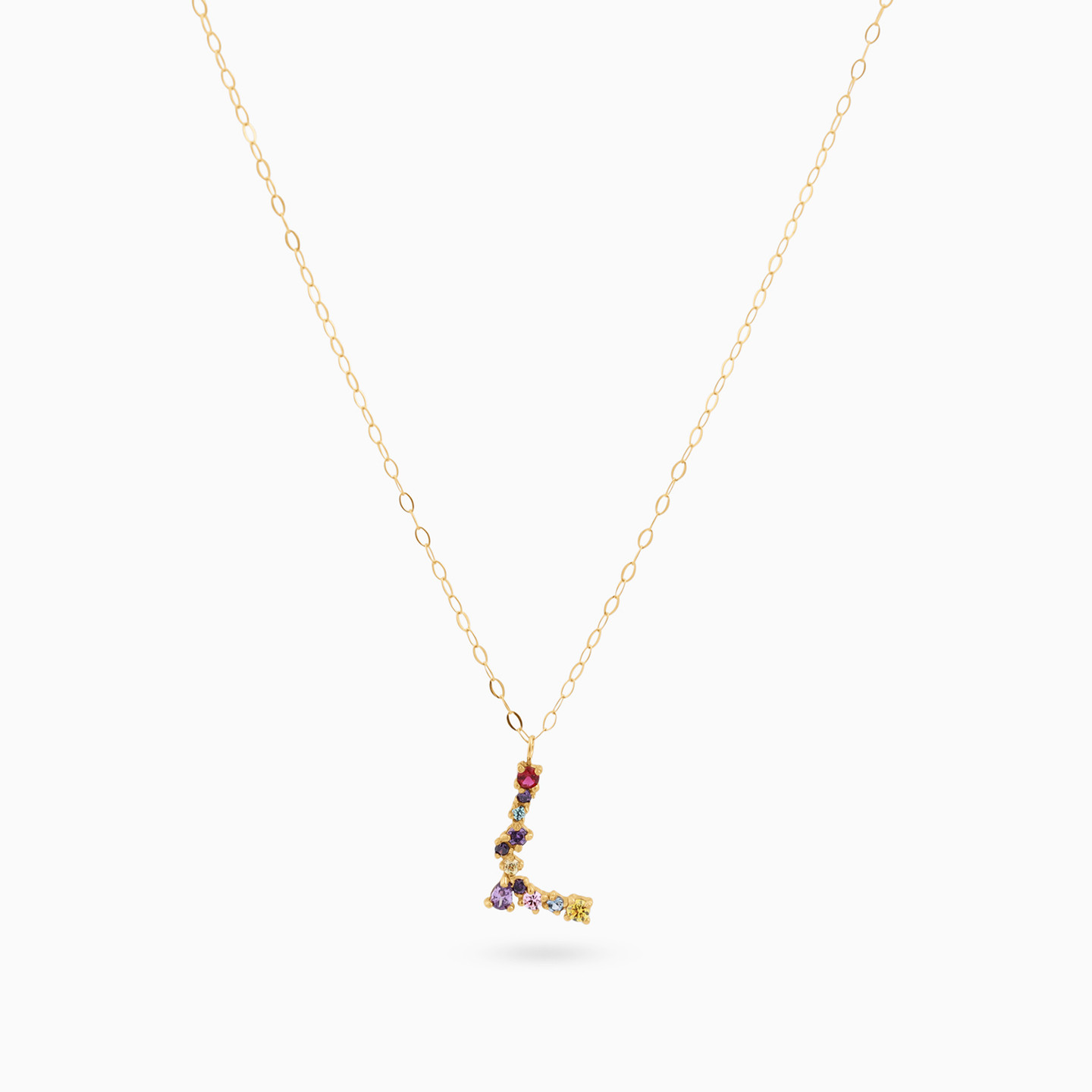 18K Gold Colored Stones L Letter Pendant Necklace - 3