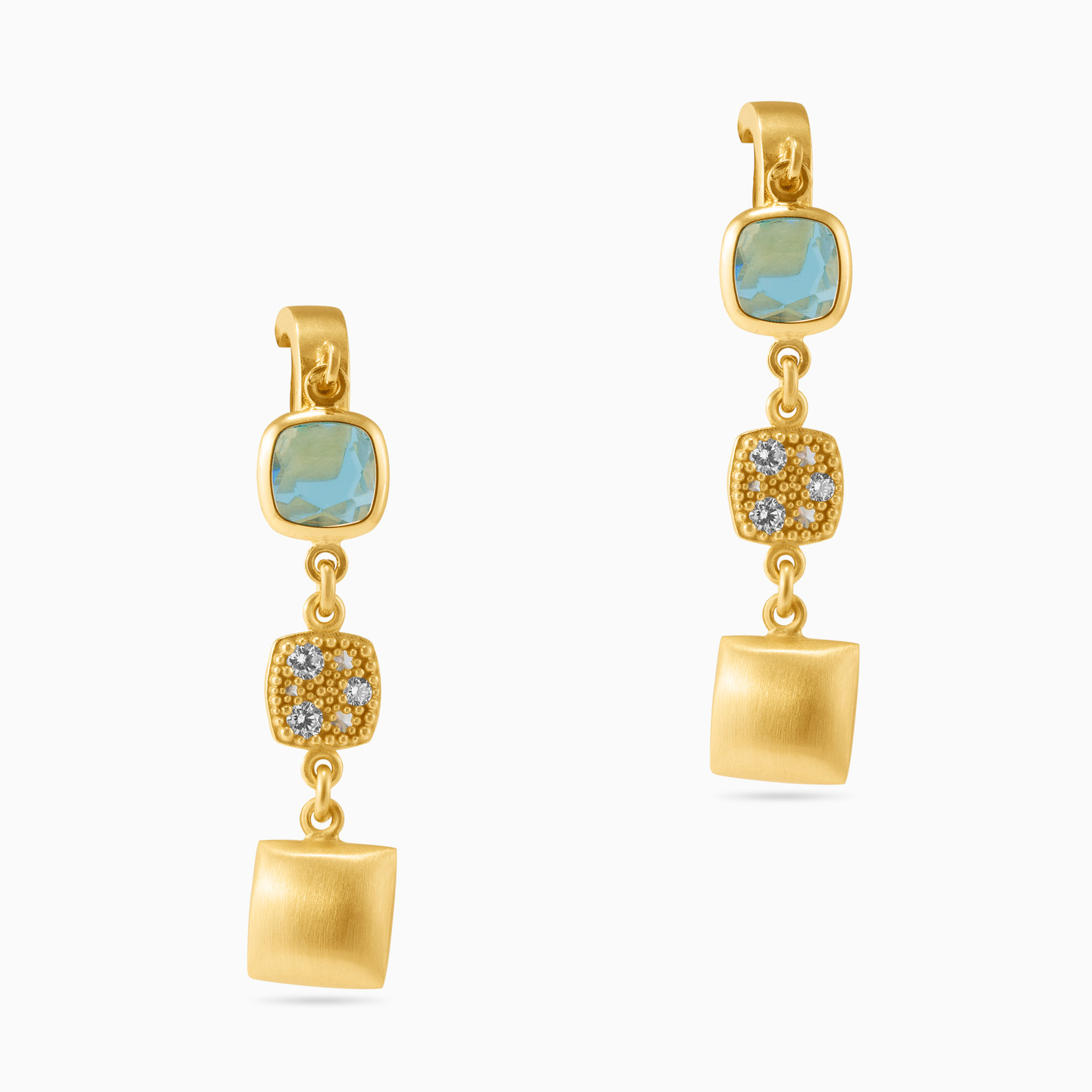 Gold Plated Colored Stones Drop Earrings