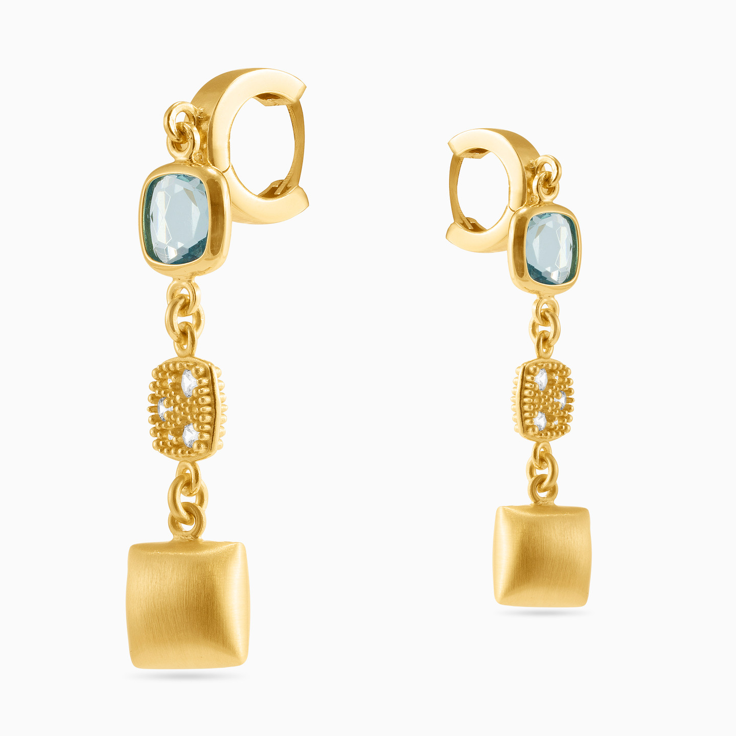 Gold Plated Colored Stones Drop Earrings - 3