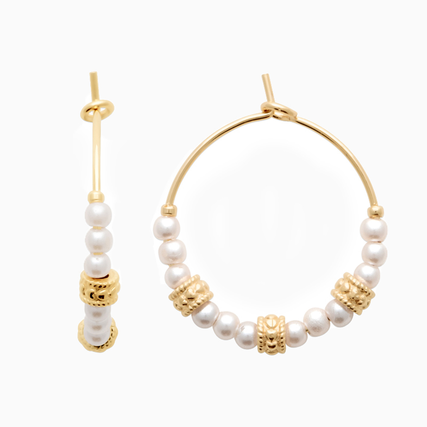 Circle Pearl Gold Plated Hoop Earrings - 3 Circle Pearl Gold Plated Hoop Earrings - 3