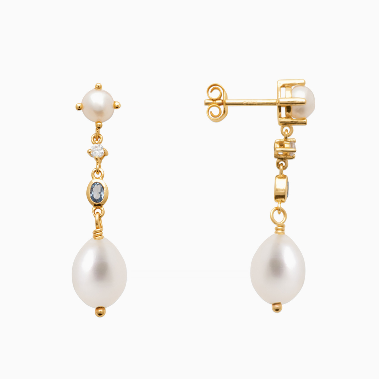 Circle Pearl & Colored Stones Gold Plated Drop Earrings - 3 Circle Pearl & Colored Stones Gold Plated Drop Earrings - 3