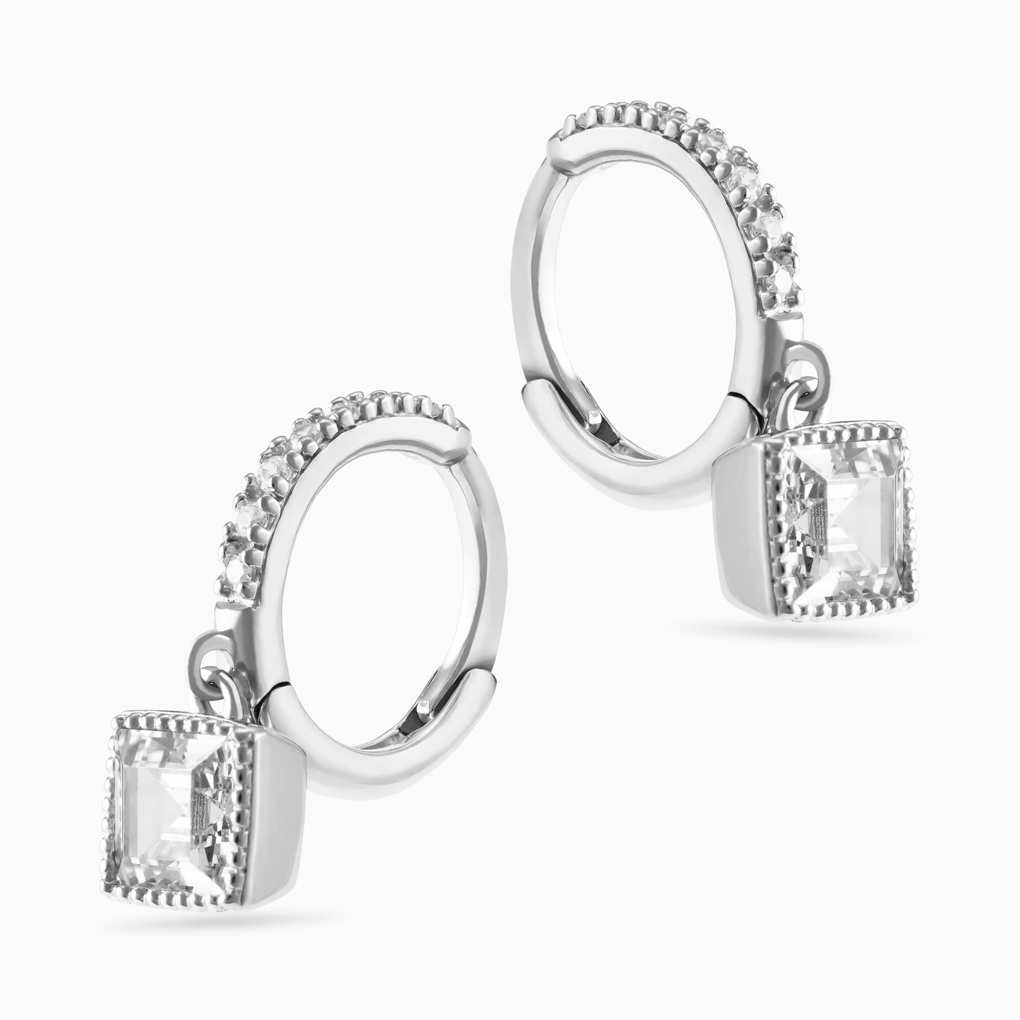 Square Cubic Zirconia Sterling Silver Drop Earrings - 4 Square Cubic Zirconia Sterling Silver Drop Earrings - 4
