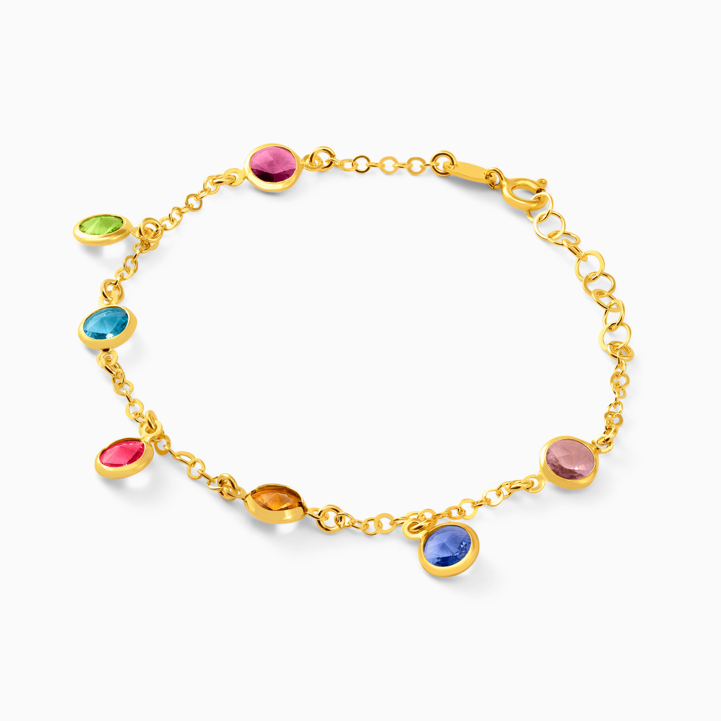 Gold Plated Colored Stones Chain Bracelet - 2