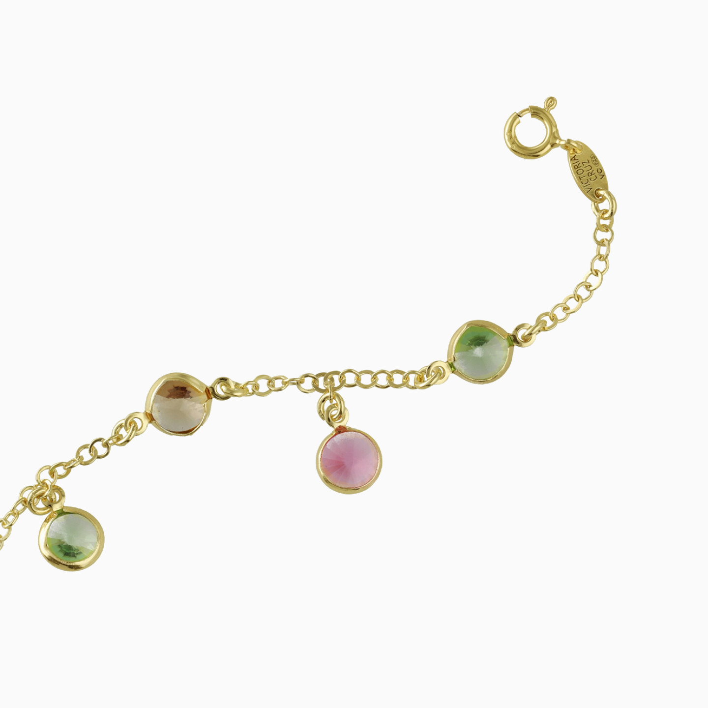 Circle Colored Stones Gold Plated Chain Anklet - 3